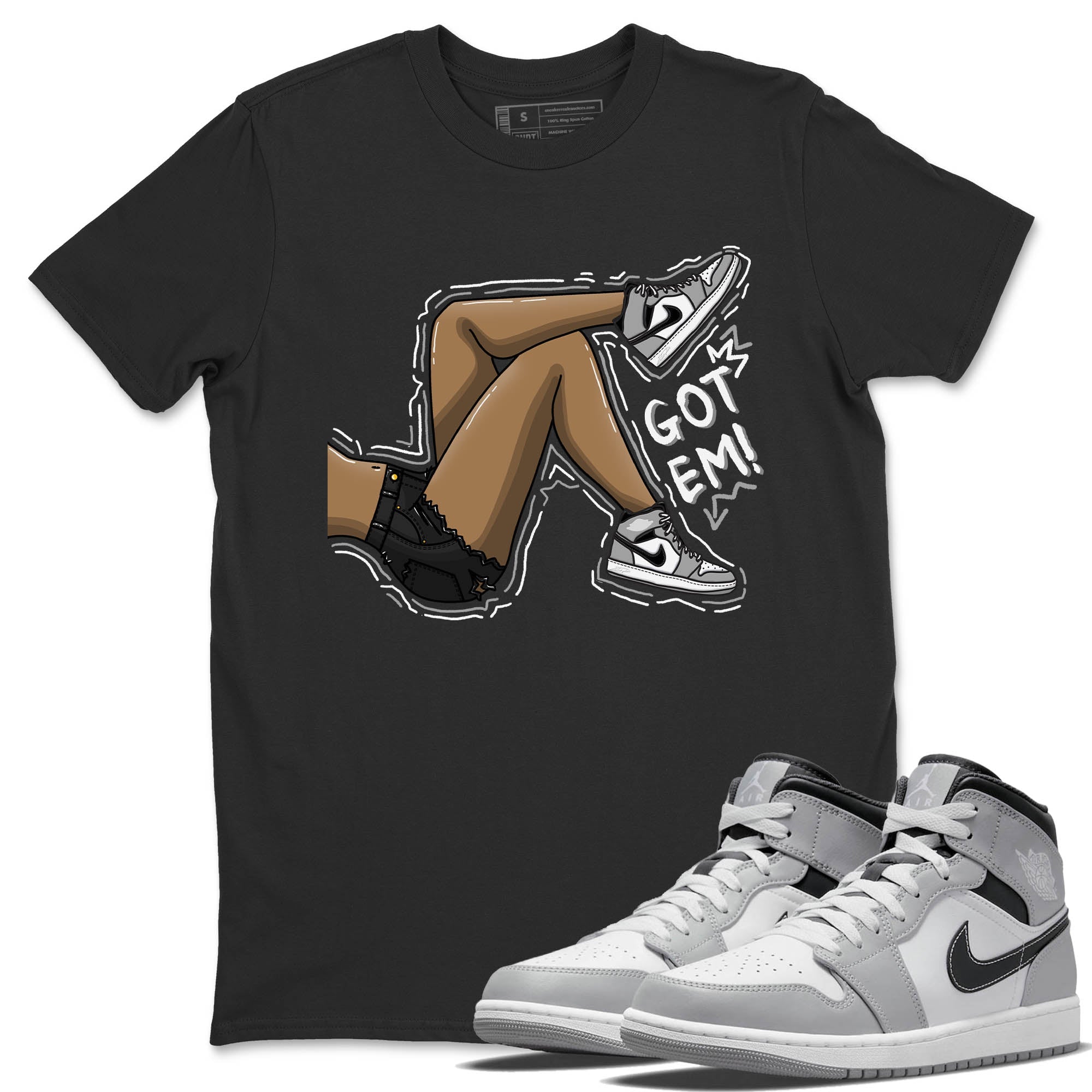Jordan 1 Light Smoke Grey Sneaker Matching T-Shirt Got Em Legs Sneaker Tees Jordan 1 Light Smoke Grey Sneaker Release Tees Crew Neck Tees