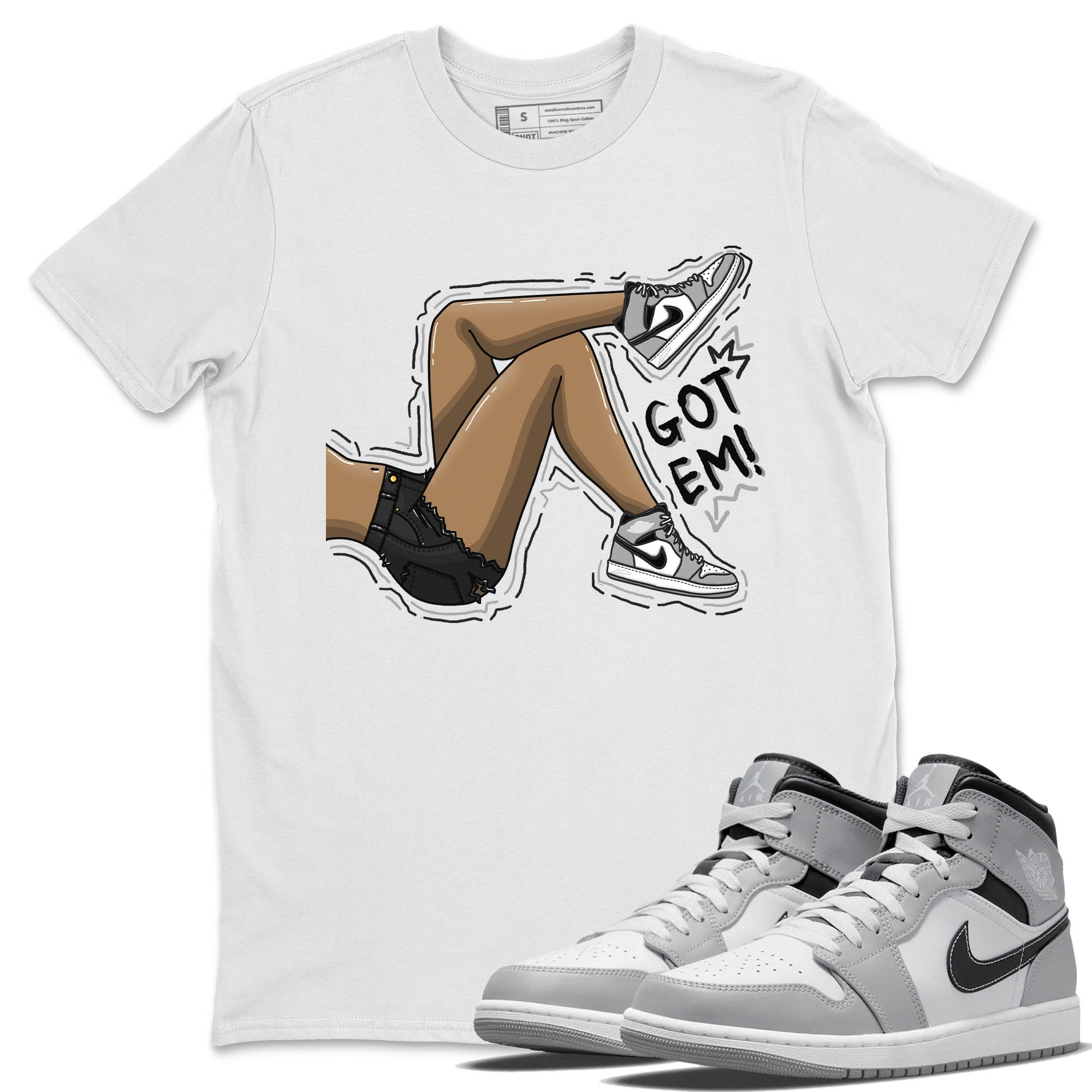 Jordan 1 Light Smoke Grey Sneaker Matching T-Shirt Got Em Legs Sneaker Tees Jordan 1 Light Smoke Grey Sneaker Release Tees Crew Neck Tees
