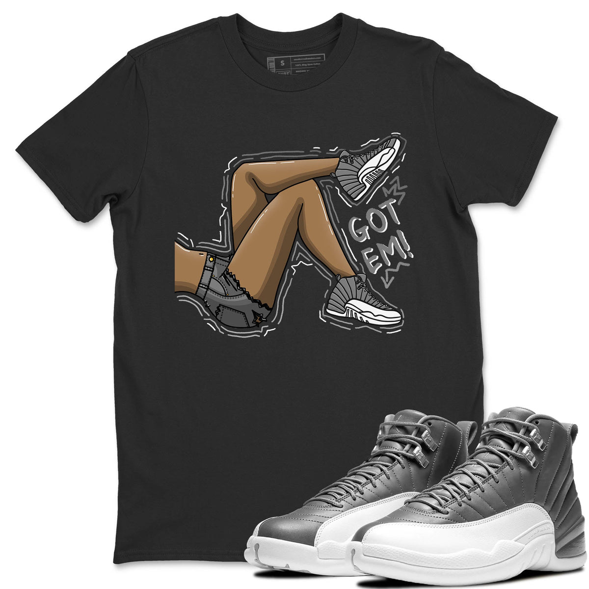 Jordan 12 Stealth Sneaker Matching T-Shirt Got Em Legs Sneaker Tees Jordan 12 Stealth Sneaker Release Tees Crew Neck Tees