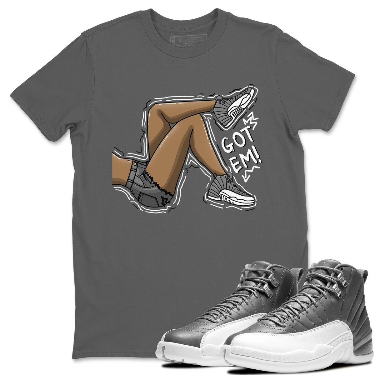 Jordan 12 Stealth Sneaker Matching T-Shirt Got Em Legs Sneaker Tees Jordan 12 Stealth Sneaker Release Tees Crew Neck Tees