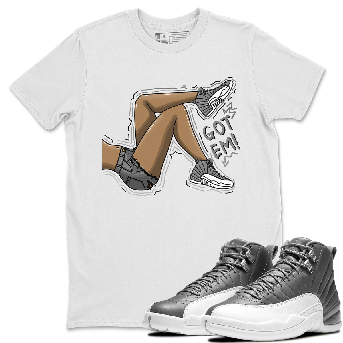 Jordan 12 Stealth Sneaker Matching T-Shirt Got Em Legs Sneaker Tees Jordan 12 Stealth Sneaker Release Tees Crew Neck Tees