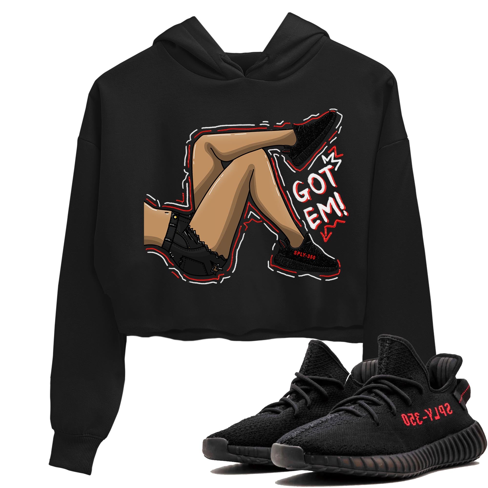 Yeezy 350 Bred shirt to match jordans Got Em Legs Streetwear Sneaker Shirt Yeezy Boost 350 V2 Bred Drip Gear Zone Sneaker Matching Clothing Black 1 Crop T-Shirt