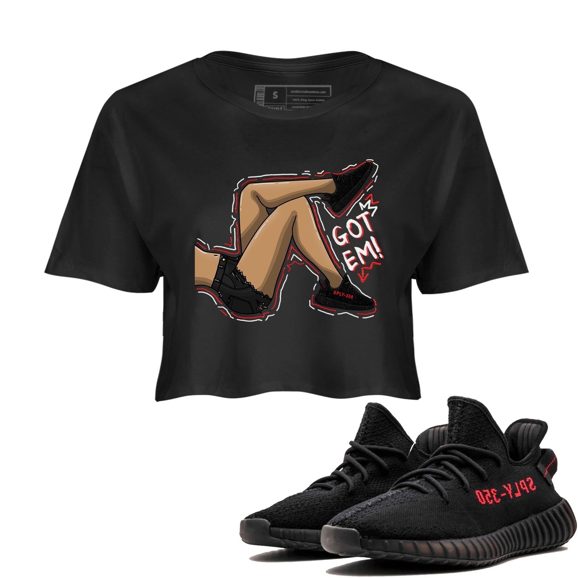 Yeezy 350 Bred shirt to match jordans Got Em Legs Streetwear Sneaker Shirt Yeezy Boost 350 V2 Bred Drip Gear Zone Sneaker Matching Clothing Black 1 Crop T-Shirt