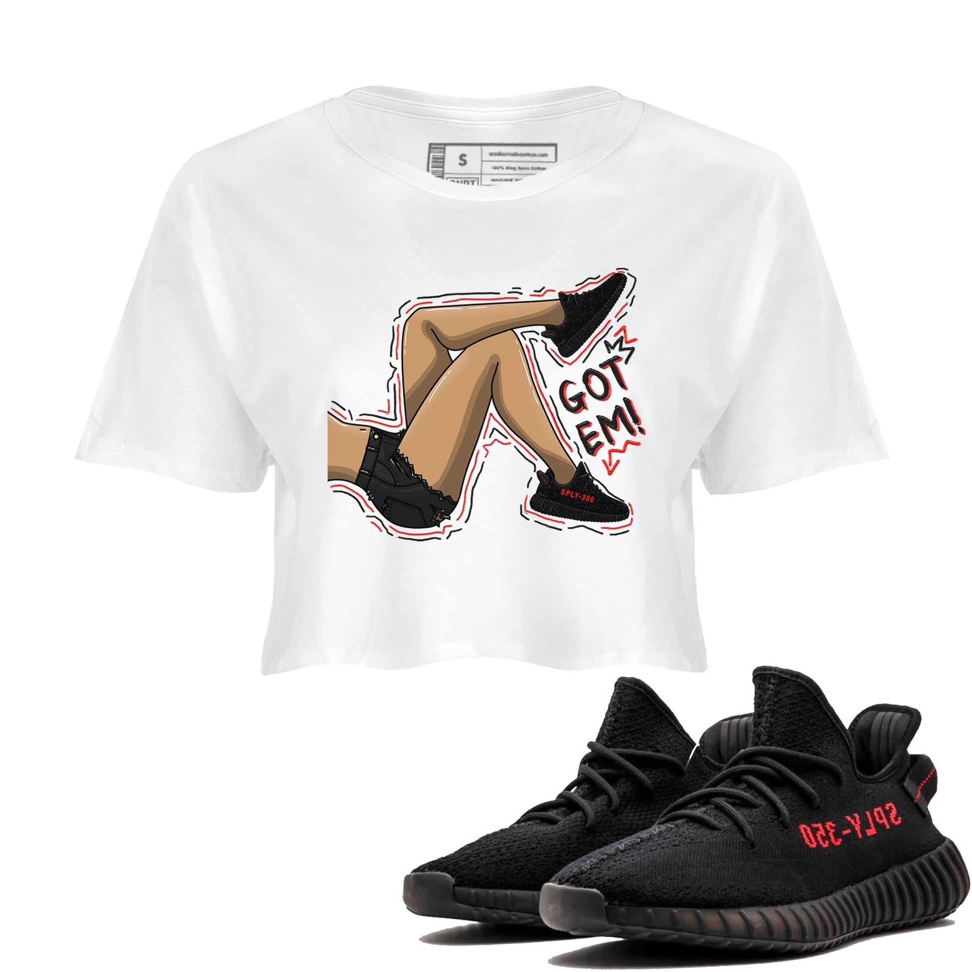 Yeezy 350 Bred shirt to match jordans Got Em Legs Streetwear Sneaker Shirt Yeezy Boost 350 V2 Bred Drip Gear Zone Sneaker Matching Clothing White 1 Crop T-Shirt