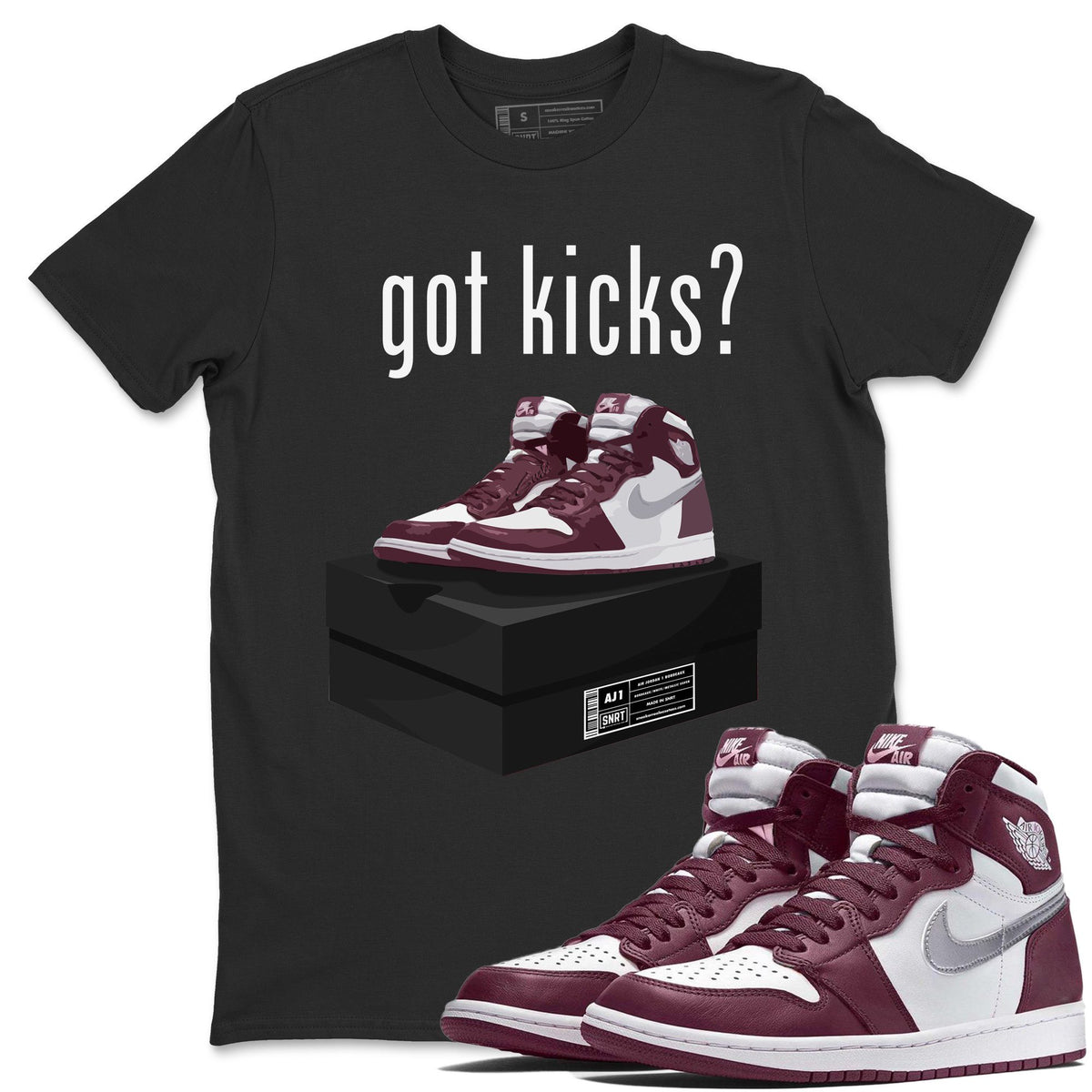 Jordan 1 Bordeaux Sneaker Matching T-Shirt Got Kicks Sneaker Tees Jordan 1 Bordeaux Sneaker Release Tees Crew Neck Tees