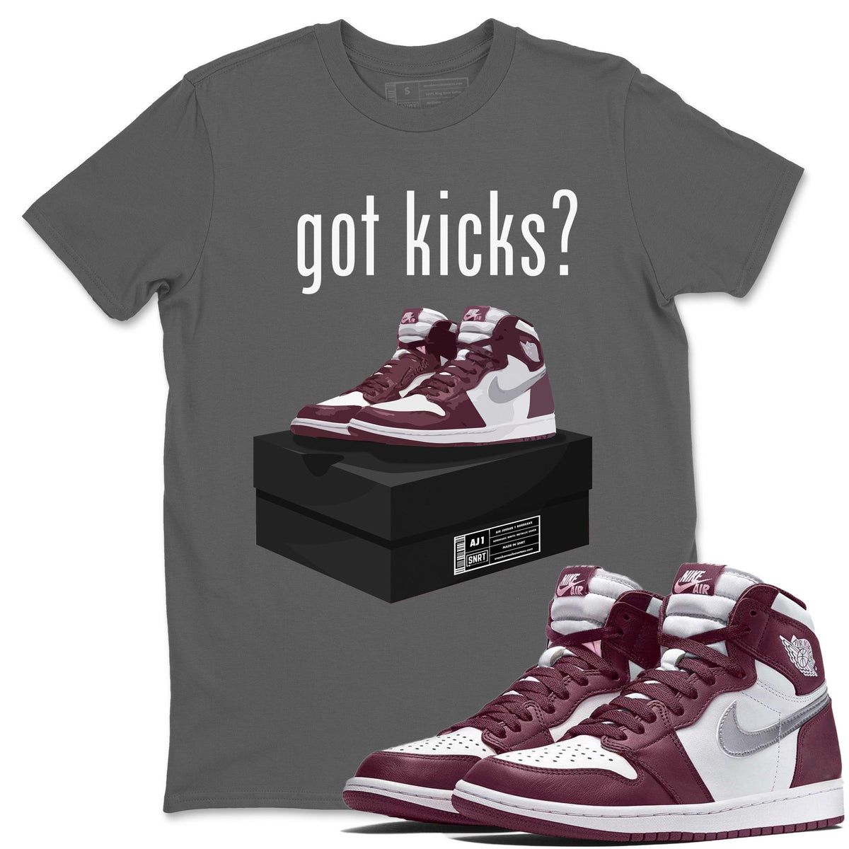 Jordan 1 Bordeaux Sneaker Matching T-Shirt Got Kicks Sneaker Tees Jordan 1 Bordeaux Sneaker Release Tees Crew Neck Tees