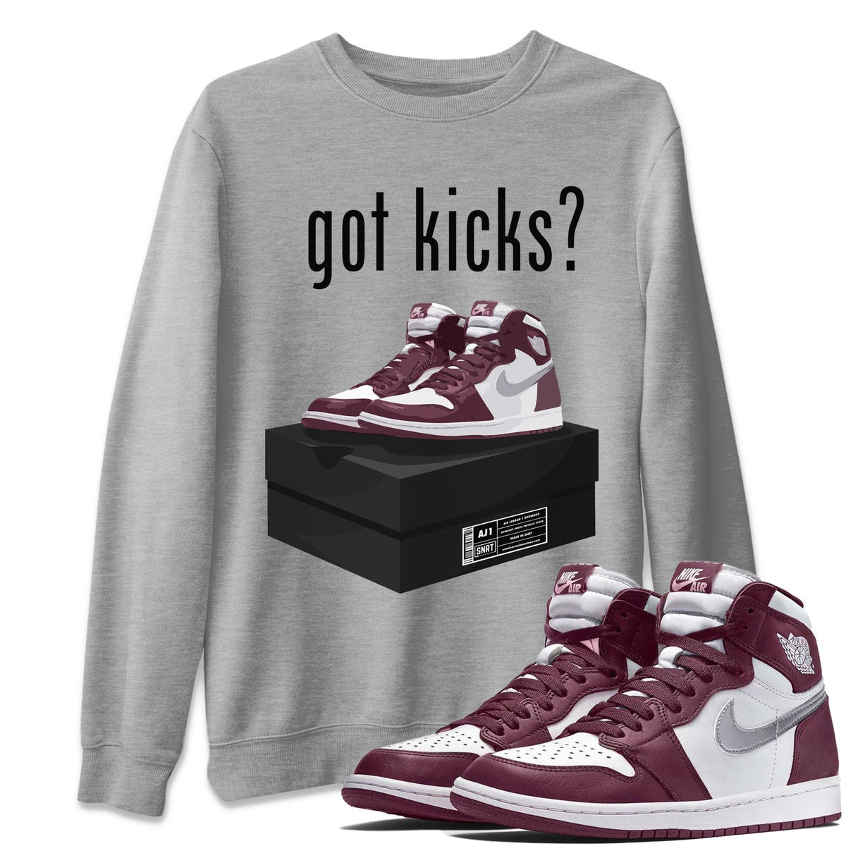 Jordan 1 Bordeaux Sneaker Matching T-Shirt Got Kicks Sneaker Tees Jordan 1 Bordeaux Sneaker Release Tees Crew Neck Tees