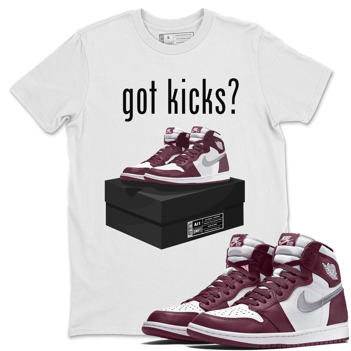 Jordan 1 Bordeaux Sneaker Matching T-Shirt Got Kicks Sneaker Tees Jordan 1 Bordeaux Sneaker Release Tees Crew Neck Tees