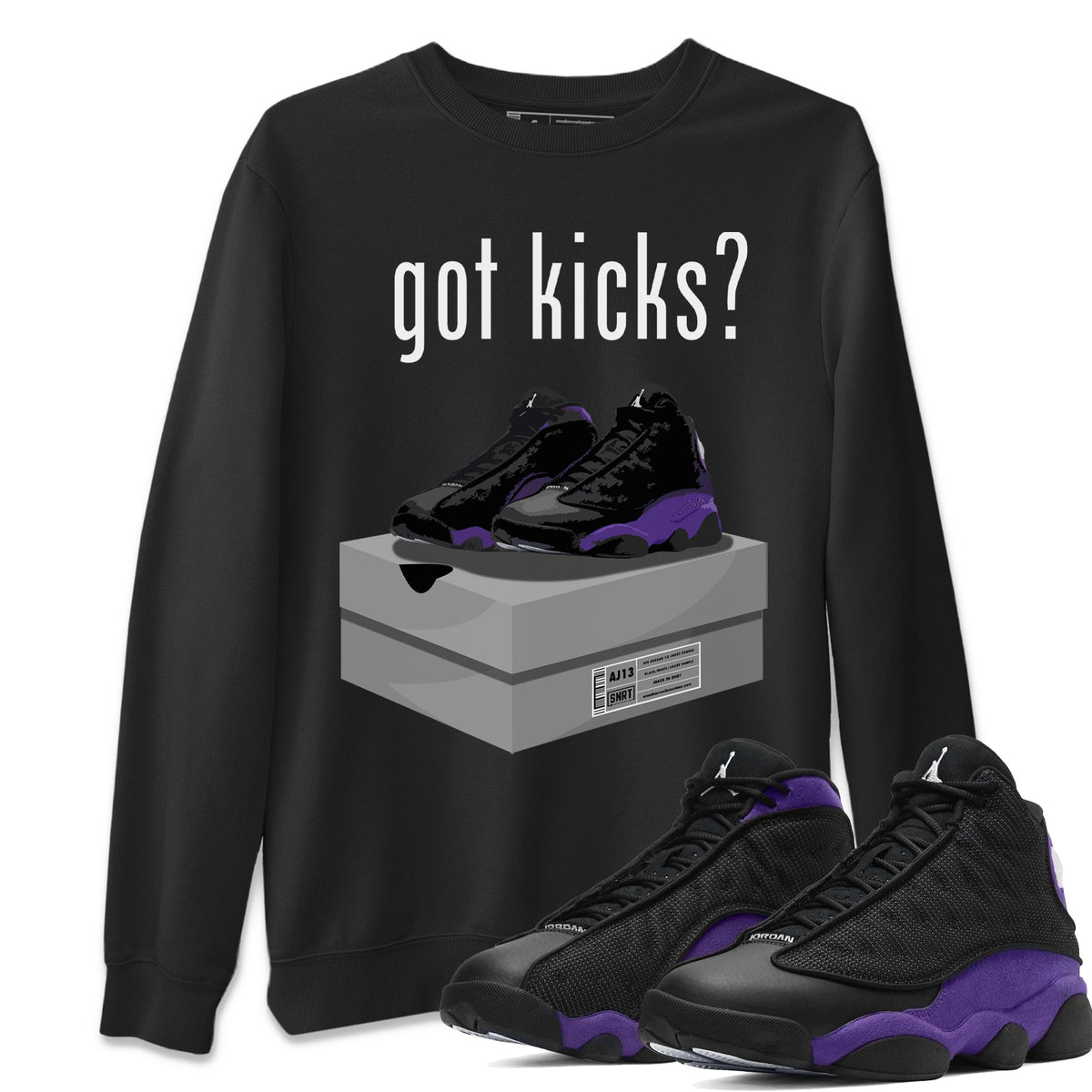 Jordan 13 Court Purple Sneaker Matching T-Shirt Got Kicks Sneaker Tees Jordan 13 Court Purple Sneaker Release Tees Crew Neck Tees