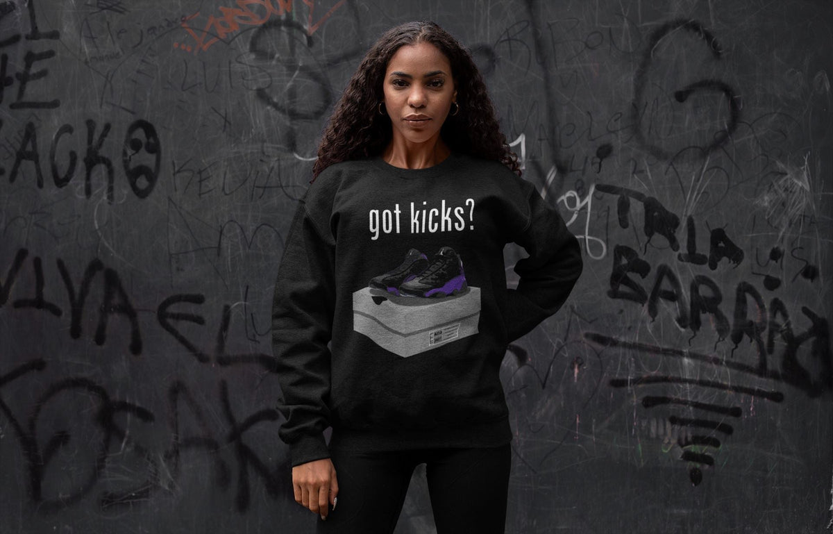 Jordan 13 Court Purple Sneaker Matching T-Shirt Got Kicks Sneaker Tees Jordan 13 Court Purple Sneaker Release Tees Crew Neck Tees