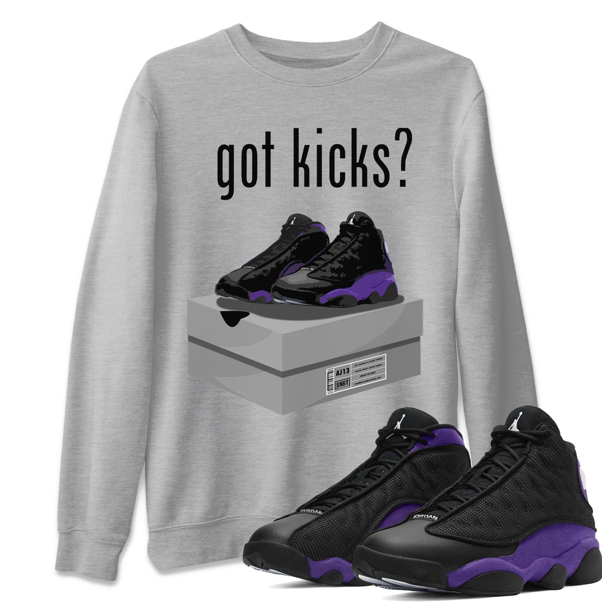 Jordan 13 Court Purple Sneaker Matching T-Shirt Got Kicks Sneaker Tees Jordan 13 Court Purple Sneaker Release Tees Crew Neck Tees