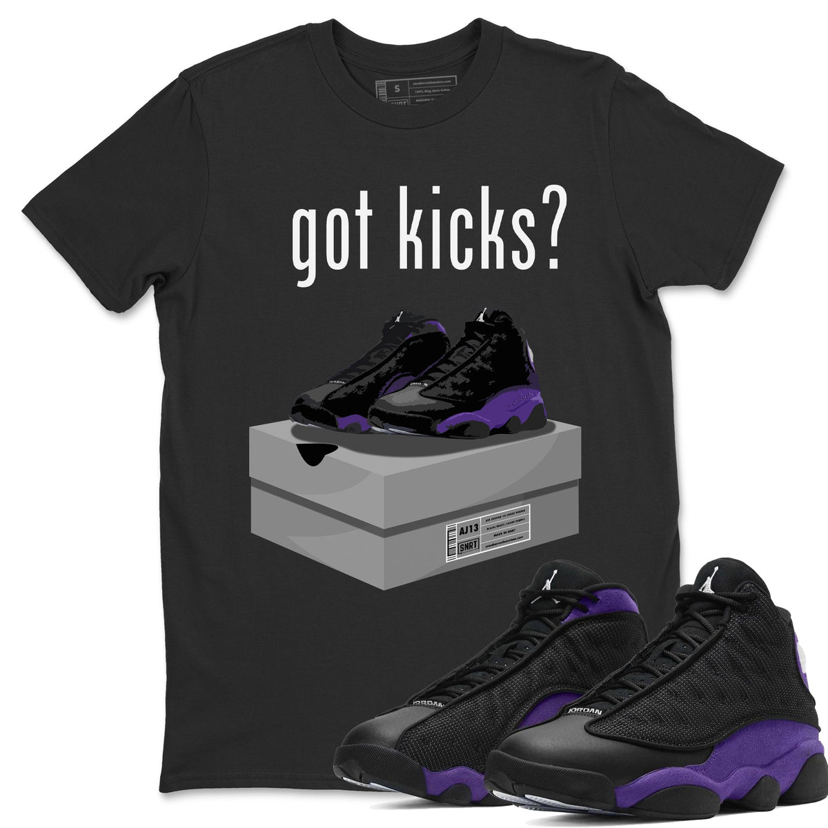 Jordan 13 Court Purple Sneaker Matching T-Shirt Got Kicks Sneaker Tees Jordan 13 Court Purple Sneaker Release Tees Crew Neck Tees