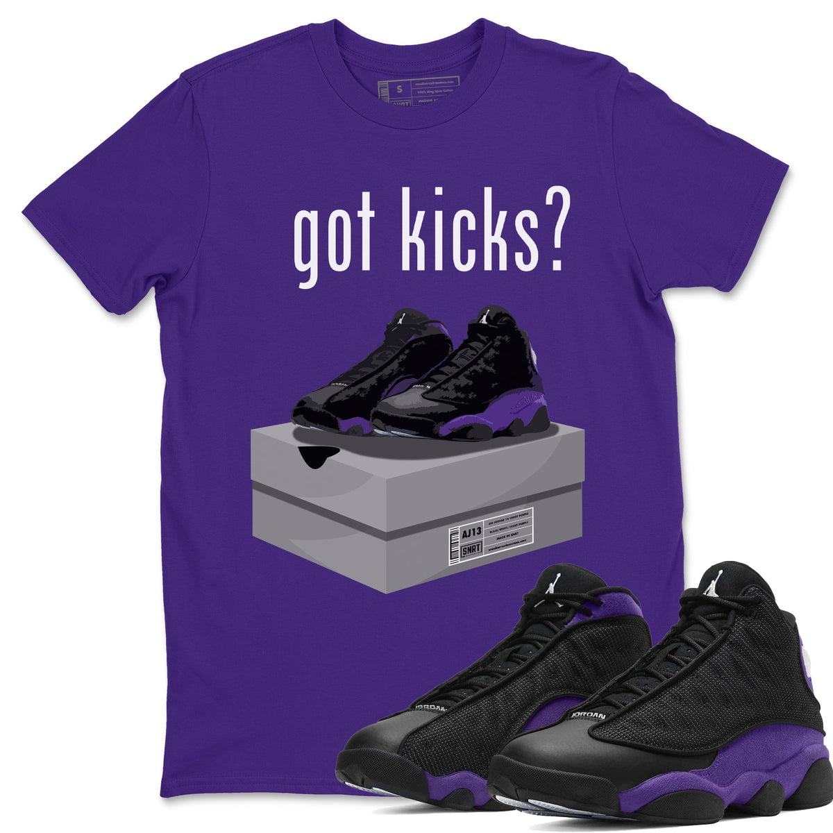 Jordan 13 Court Purple Sneaker Matching T-Shirt Got Kicks Sneaker Tees Jordan 13 Court Purple Sneaker Release Tees Crew Neck Tees