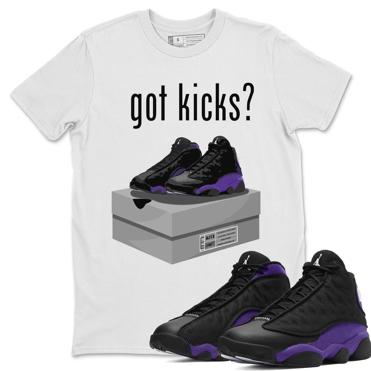 Jordan 13 Court Purple Sneaker Matching T-Shirt Got Kicks Sneaker Tees Jordan 13 Court Purple Sneaker Release Tees Crew Neck Tees
