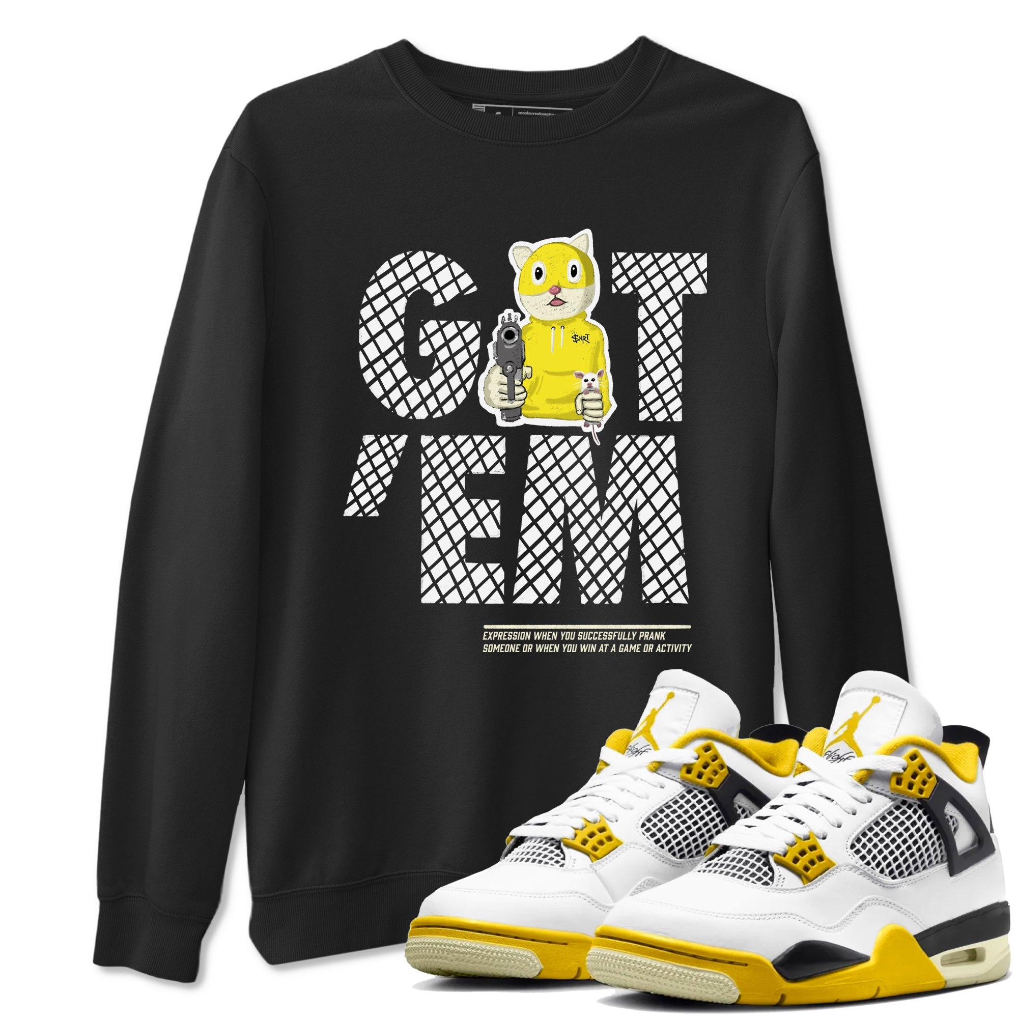 4s Vivid Sulfur shirt to match jordans Got'em Cat sneaker tees Air Jordan 4 Retro Vivid Sulfur Drip Gear Zone unisex cotton Black 1 crew neck shirt