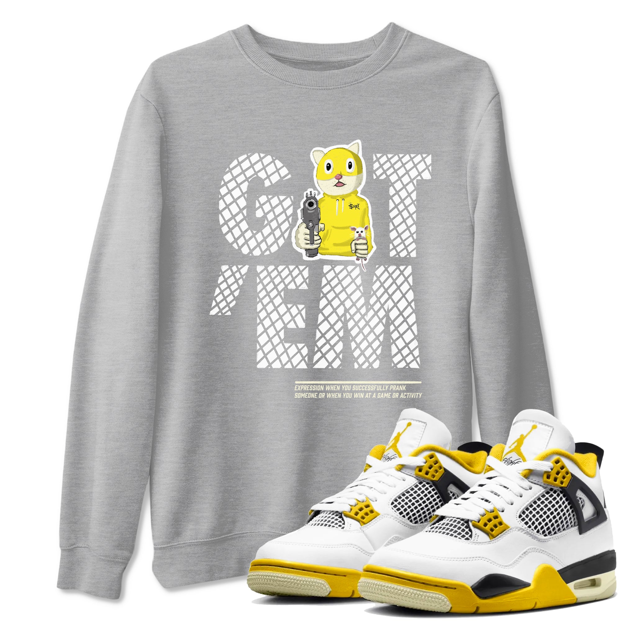 4s Vivid Sulfur shirt to match jordans Got'em Cat sneaker tees Air Jordan 4 Retro Vivid Sulfur Drip Gear Zone unisex cotton Heather Grey 1 crew neck shirt