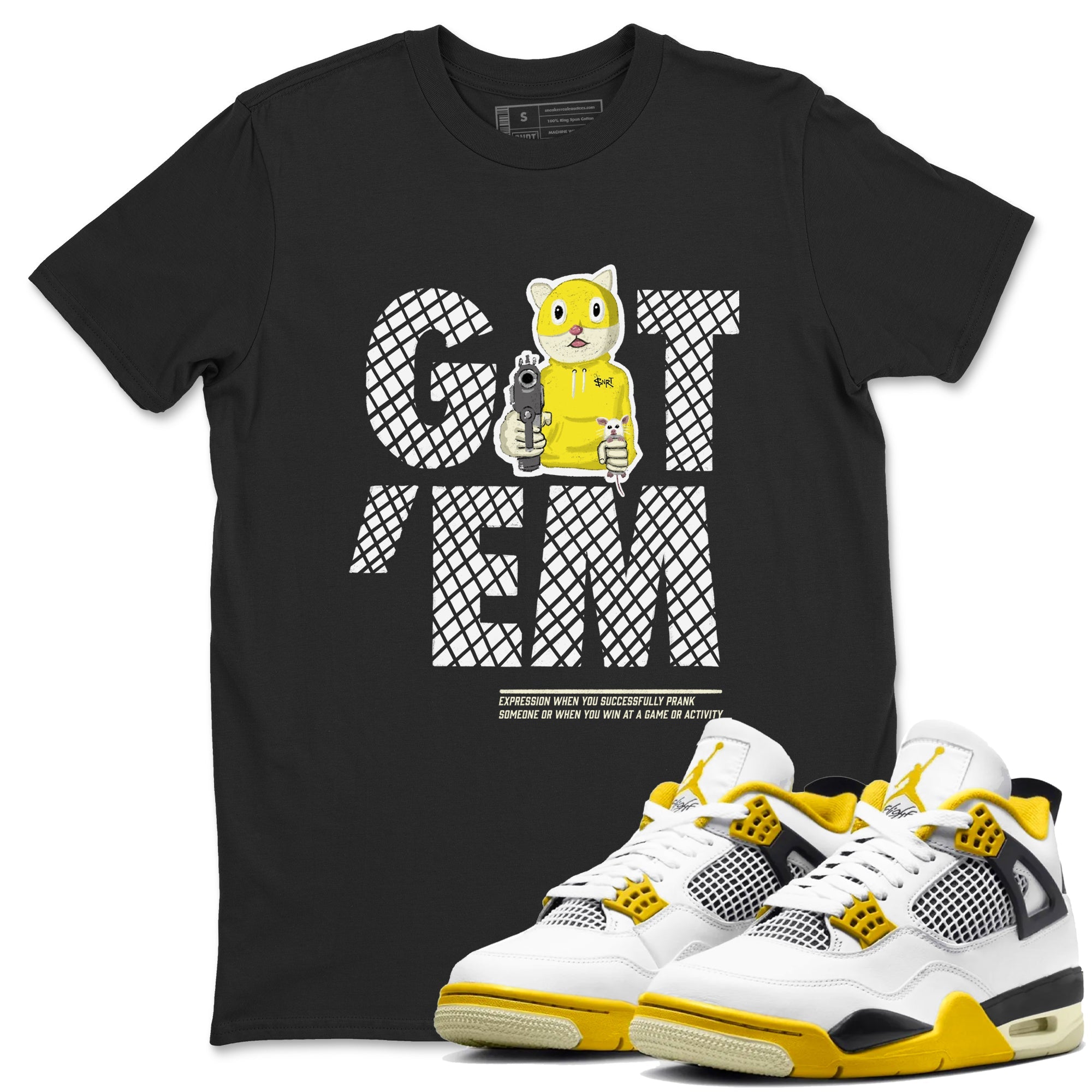 4s Vivid Sulfur shirt to match jordans Got'em Cat sneaker tees Air Jordan 4 Retro Vivid Sulfur Drip Gear Zone unisex cotton Black 1 crew neck shirt