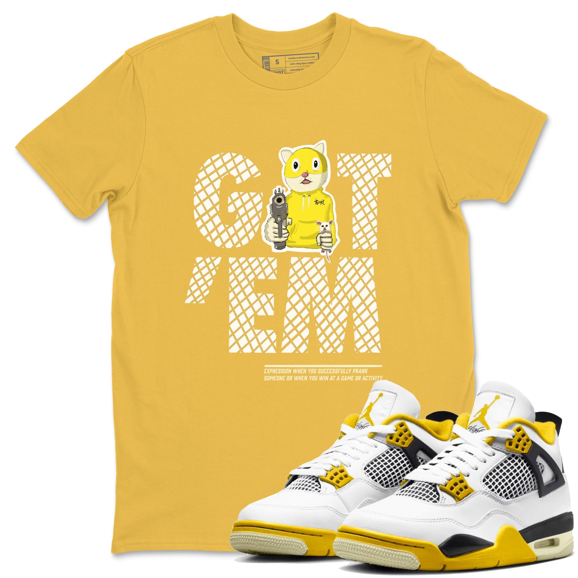 4s Vivid Sulfur shirt to match jordans Got'em Cat sneaker tees Air Jordan 4 Retro Vivid Sulfur Drip Gear Zone unisex cotton Daisy 1 crew neck shirt