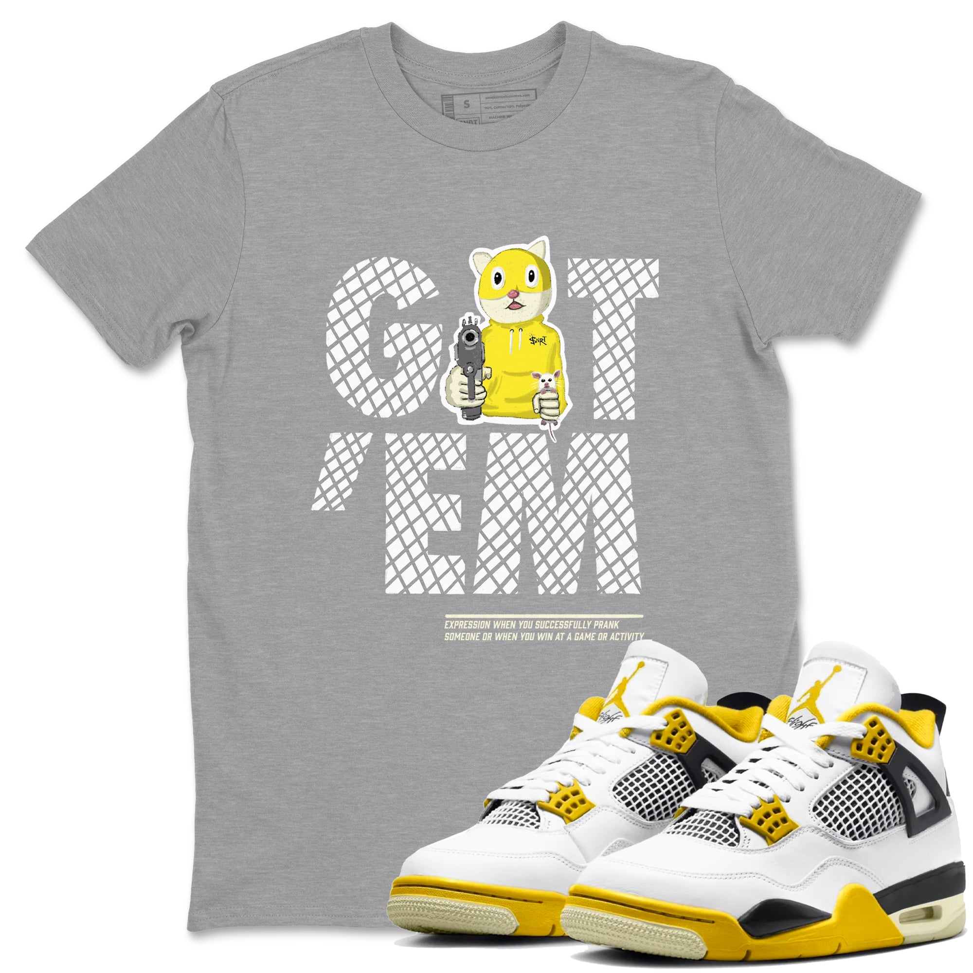 4s Vivid Sulfur shirt to match jordans Got'em Cat sneaker tees Air Jordan 4 Retro Vivid Sulfur Drip Gear Zone unisex cotton Heather Grey 1 crew neck shirt