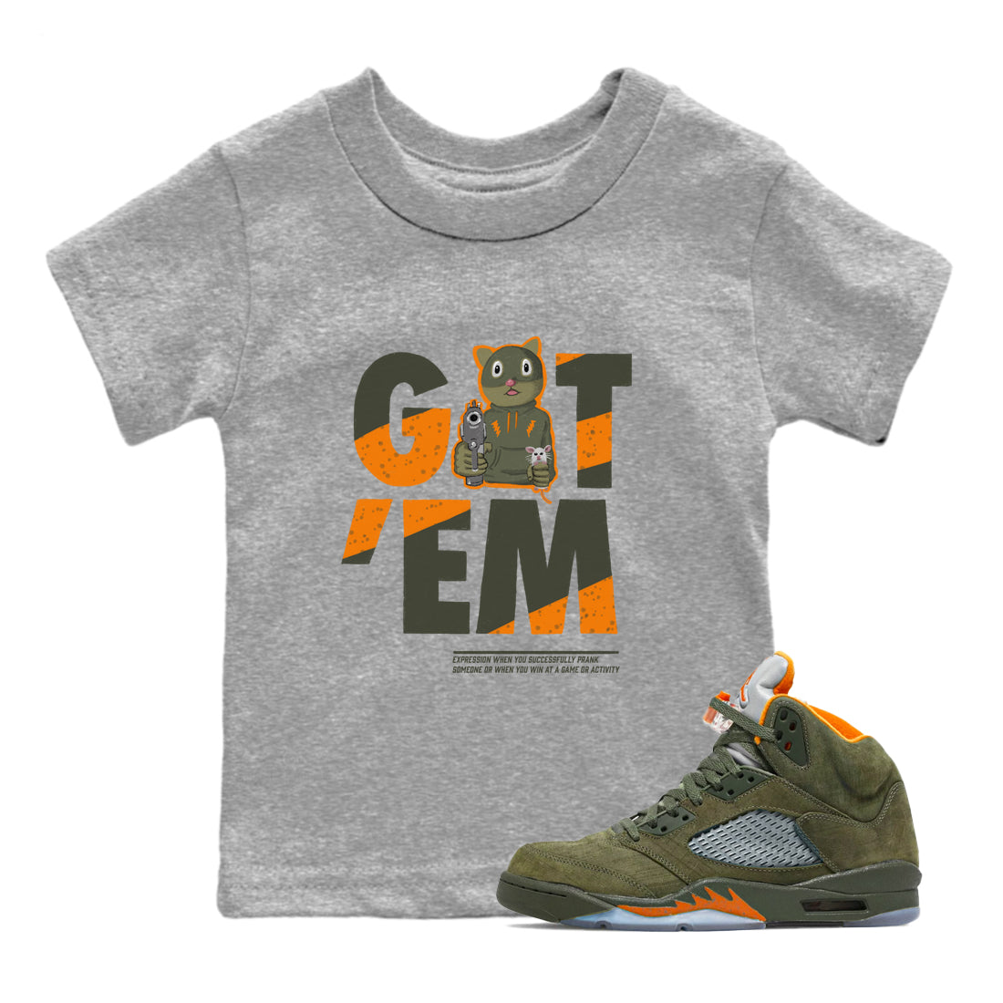 5s Olive shirt to match jordans Got'em Cat sneaker tees Air Jordan 5 Retro Olive Drip Gear Zone baby toddler Heather Grey 1 cotton Shirt