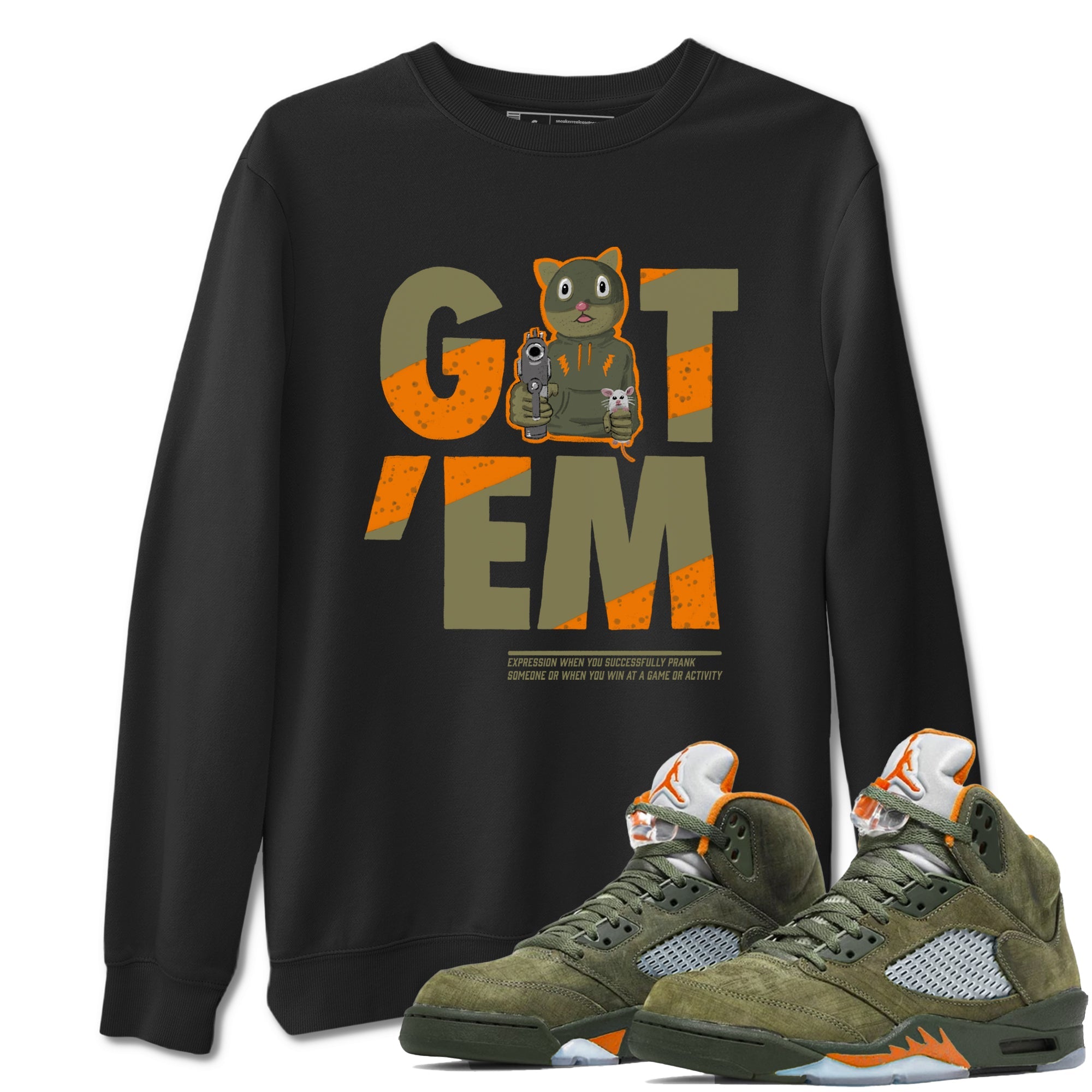 5s Olive shirt to match jordans Got'em Cat sneaker tees Air Jordan 5 Retro Olive Drip Gear Zone unisex cotton Black 1 crew neck shirt