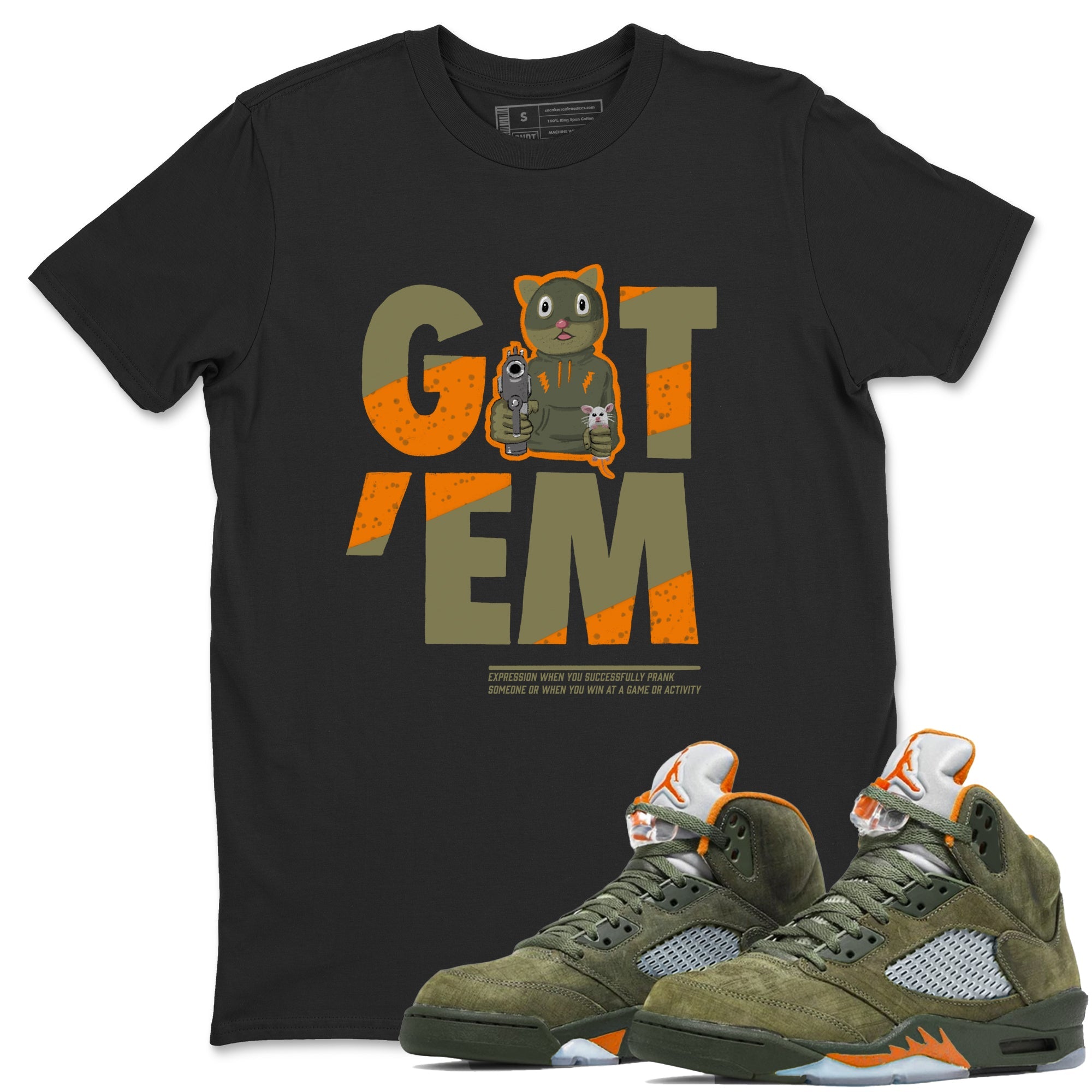 5s Olive shirt to match jordans Got'em Cat sneaker tees Air Jordan 5 Retro Olive Drip Gear Zone unisex cotton Black 1 crew neck shirt