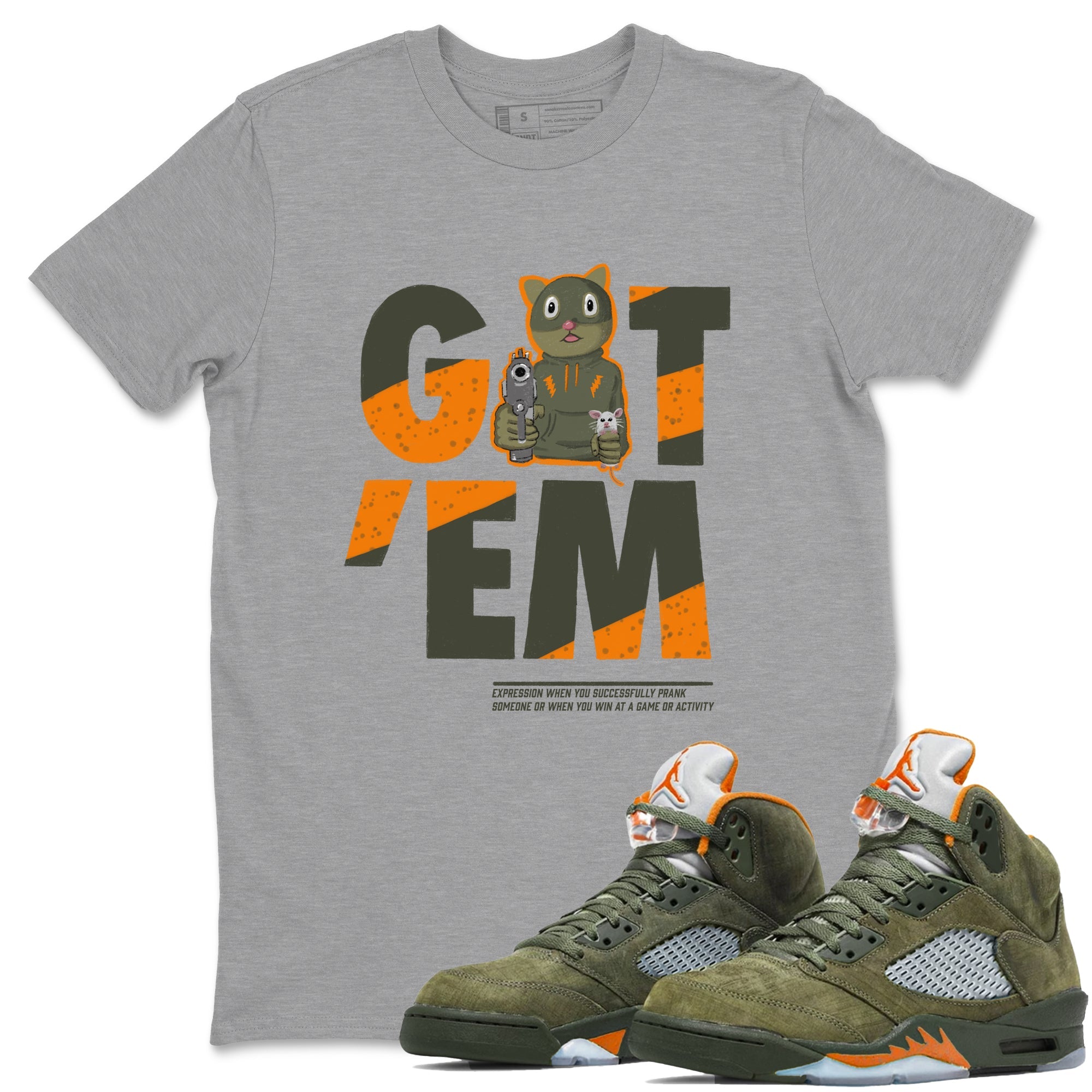 5s Olive shirt to match jordans Got'em Cat sneaker tees Air Jordan 5 Retro Olive Drip Gear Zone unisex cotton Heather Grey 1 crew neck shirt