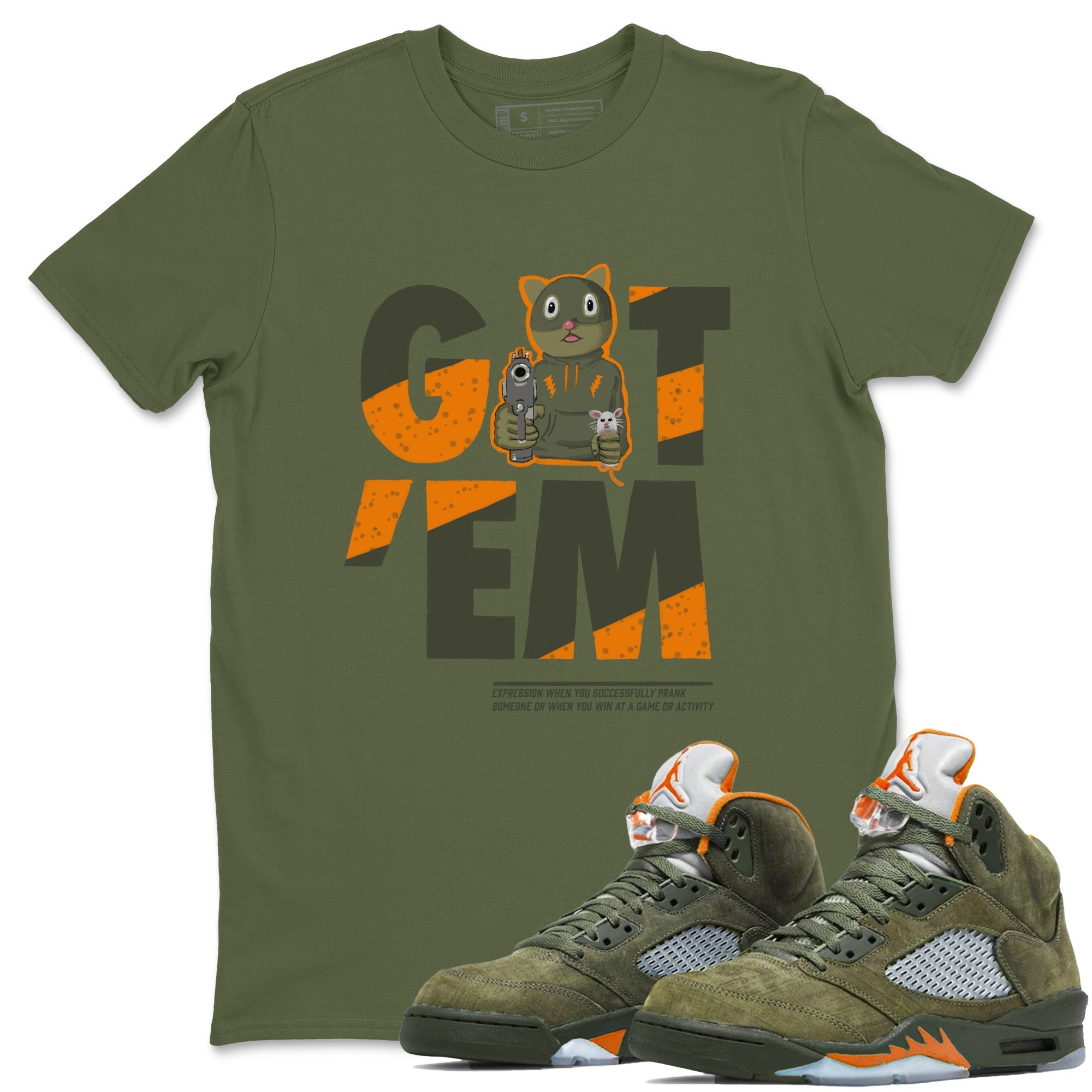 5s Olive shirt to match jordans Got'em Cat sneaker tees Air Jordan 5 Retro Olive Drip Gear Zone unisex cotton Military Green 1 crew neck shirt