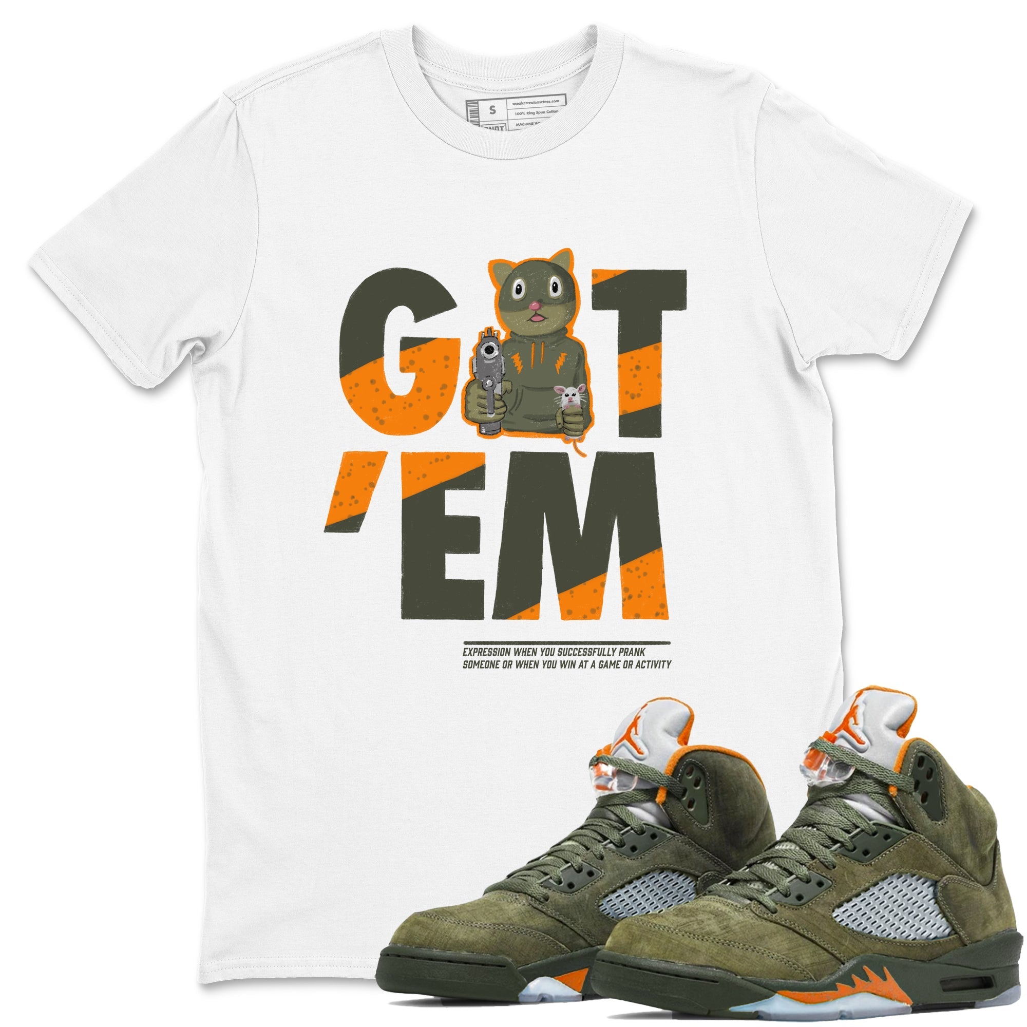 5s Olive shirt to match jordans Got'em Cat sneaker tees Air Jordan 5 Retro Olive Drip Gear Zone unisex cotton White 1 crew neck shirt