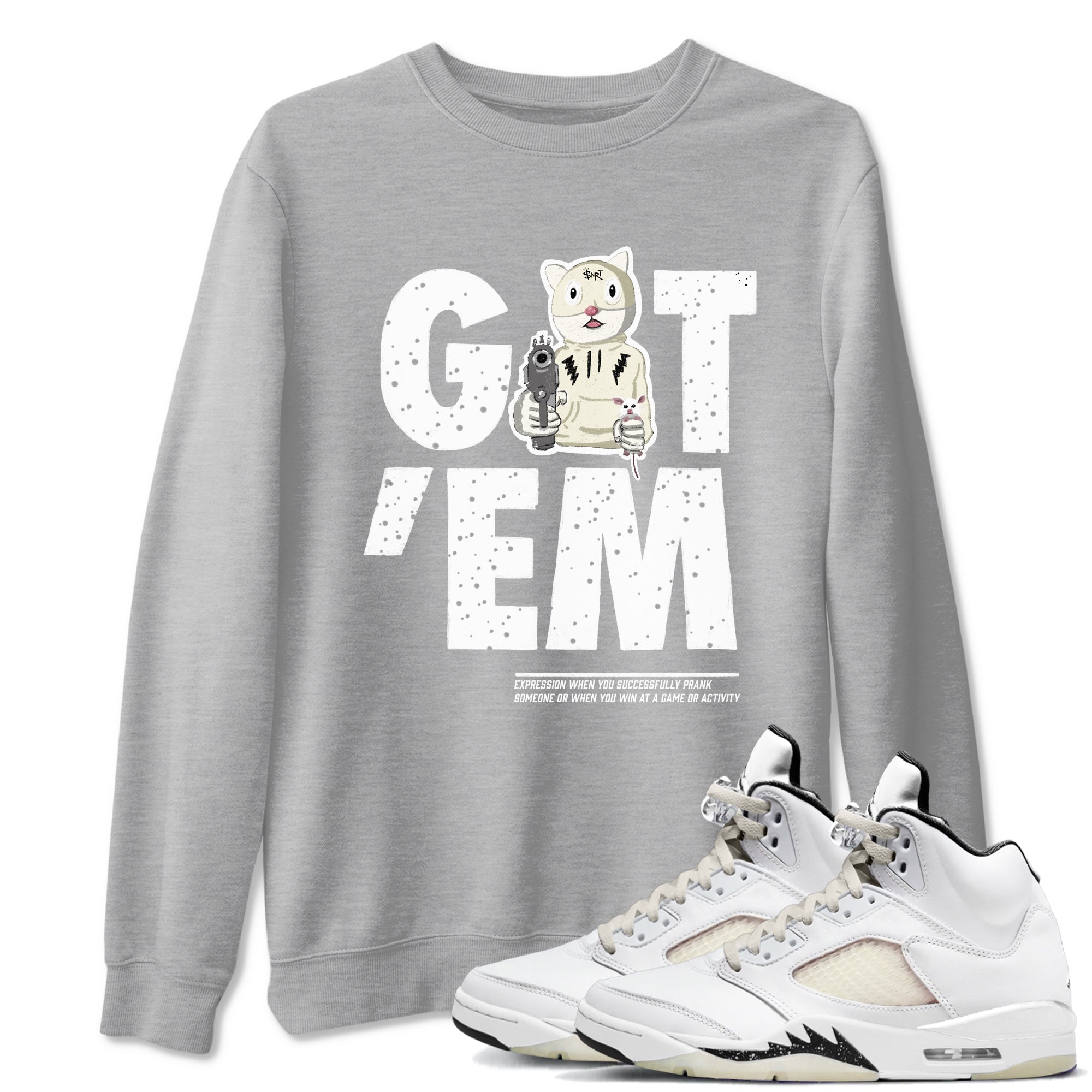 5s Sail shirt to match jordans Got'em Cat sneaker tees Air Jordan 5 SE Sail Drip Gear Zone unisex cotton Heather Grey 1 crew neck shirt