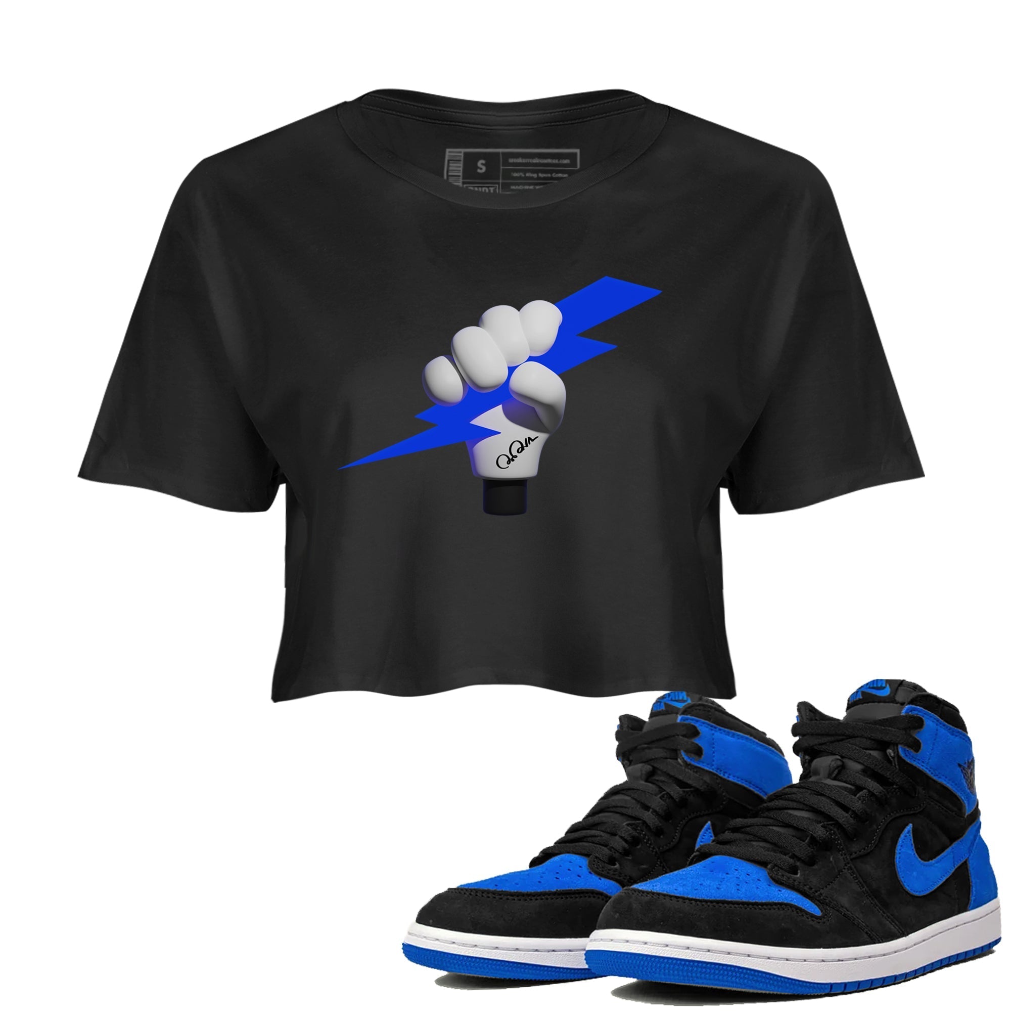 Air Jordan 1 Royal Reimagined shirt to match jordans Grab The Thunder sneaker tees AJ1 OG HIGH Royal Reimagined Drip Gear Zone Black 1 Crop T-Shirt