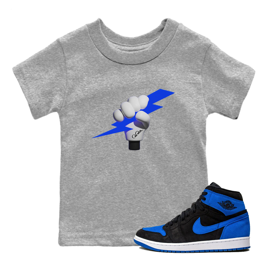 Air Jordan 1 Royal Reimagined shirt to match jordans Grab The Thunder sneaker tees AJ1 OG HIGH Royal Reimagined Drip Gear Zone Kids Baby Toddler sneaker shirts Heather Grey 1 T-Shirt