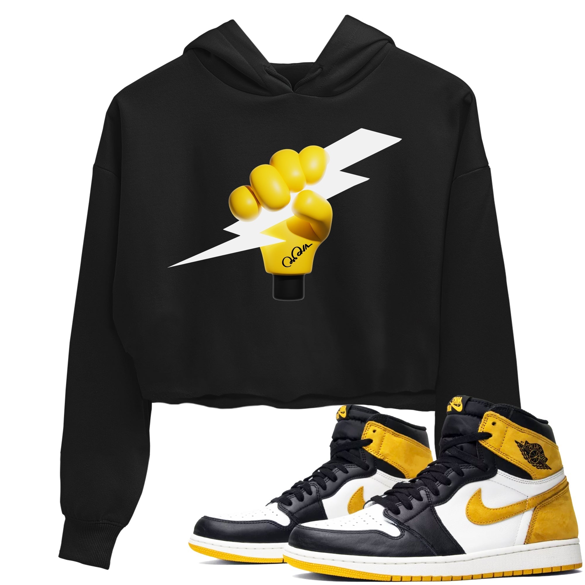 1s Yellow Ochre shirt to match jordans Grab The Thunder sneaker tees streetwear brand Air Jordan 1 Yellow Ochre Drip Gear Zone Brand Black 1 crop length shirt