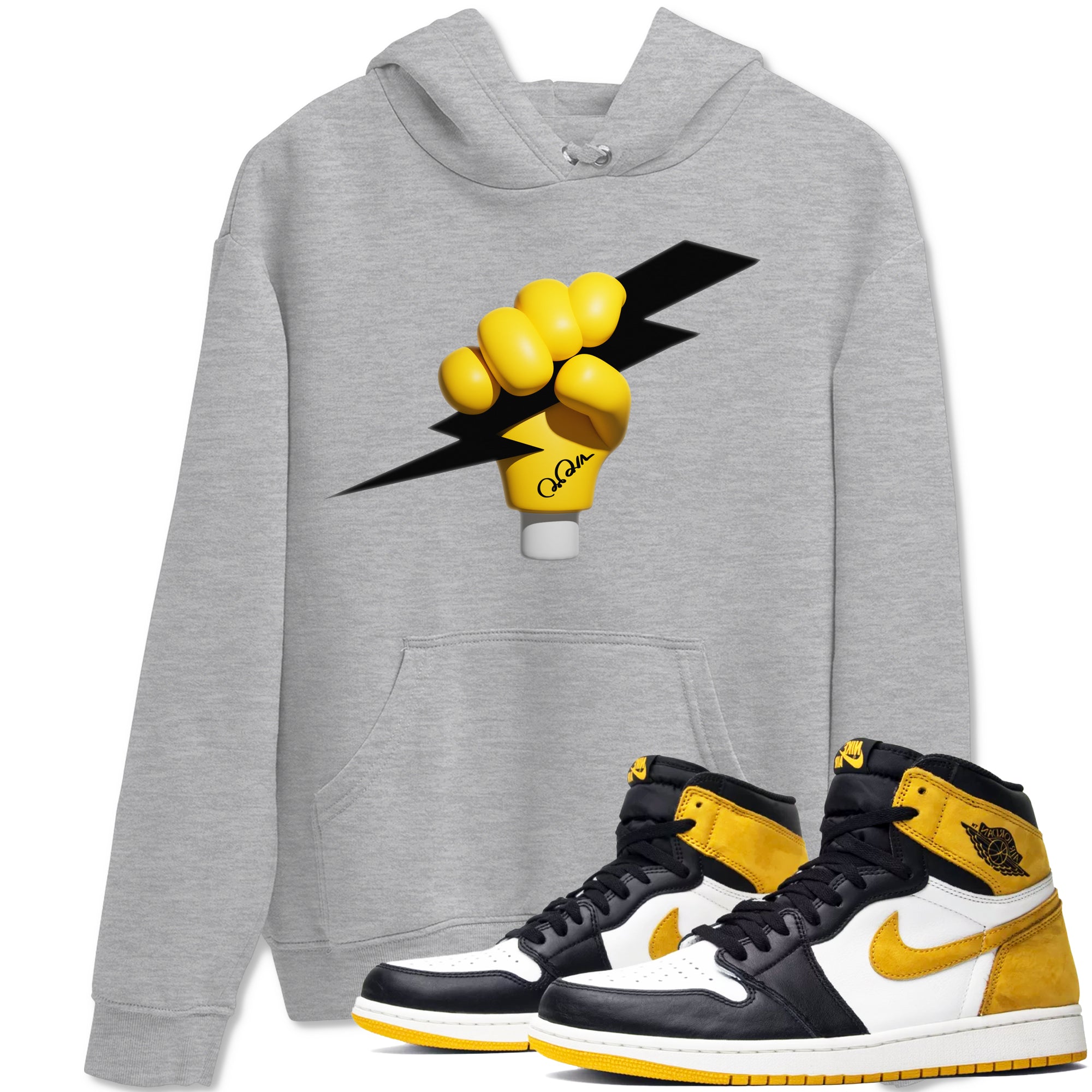 1s Yellow Ochre shirt to match jordans Grab The Thunder sneaker tees streetwear brand Air Jordan 1 Yellow Ochre Drip Gear Zone Brand unisex cotton Heather Grey 1 crew neck shirt