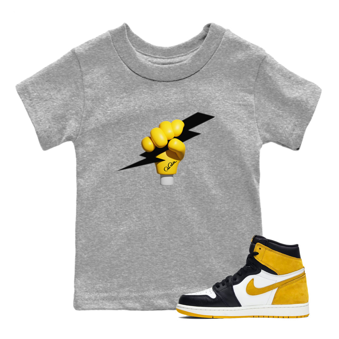 1s Yellow Ochre shirt to match jordans Grab The Thunder sneaker tees streetwear brand Air Jordan 1 Yellow Ochre Drip Gear Zone Brand baby toddler Heather Grey 1 cotton Shirt