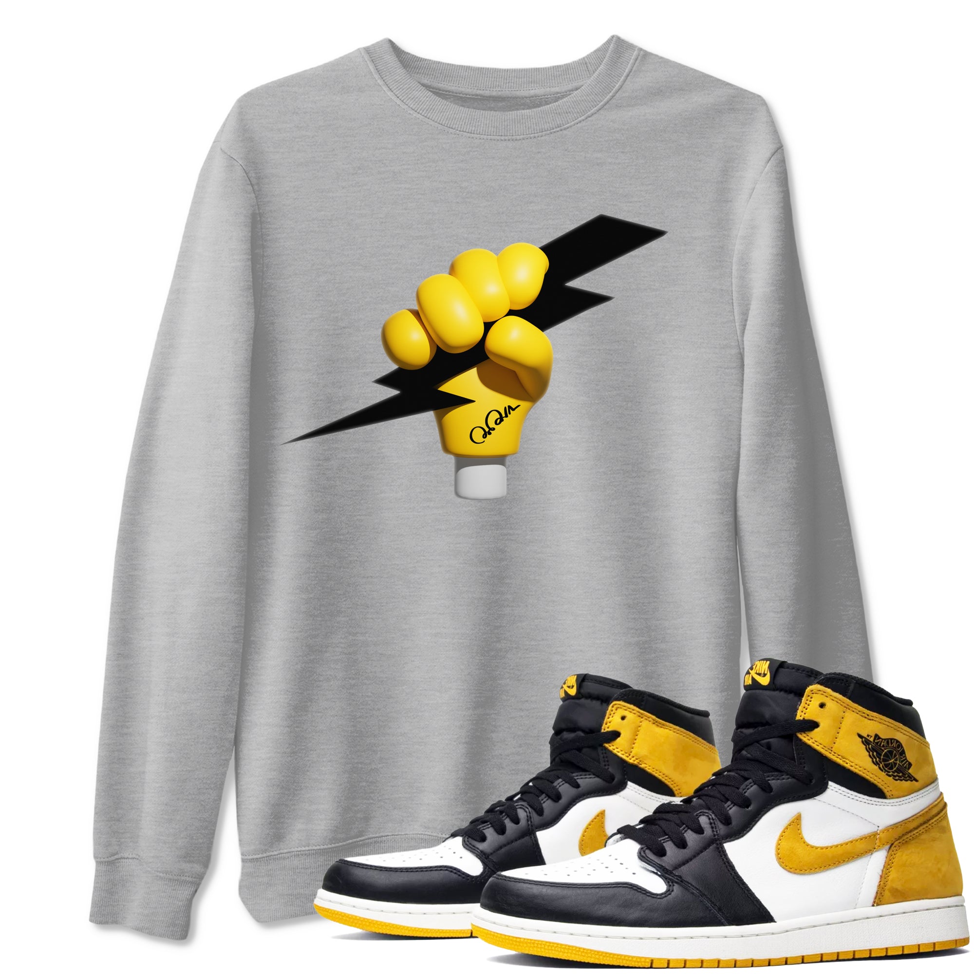 1s Yellow Ochre shirt to match jordans Grab The Thunder sneaker tees streetwear brand Air Jordan 1 Yellow Ochre Drip Gear Zone Brand unisex cotton Heather Grey 1 crew neck shirt