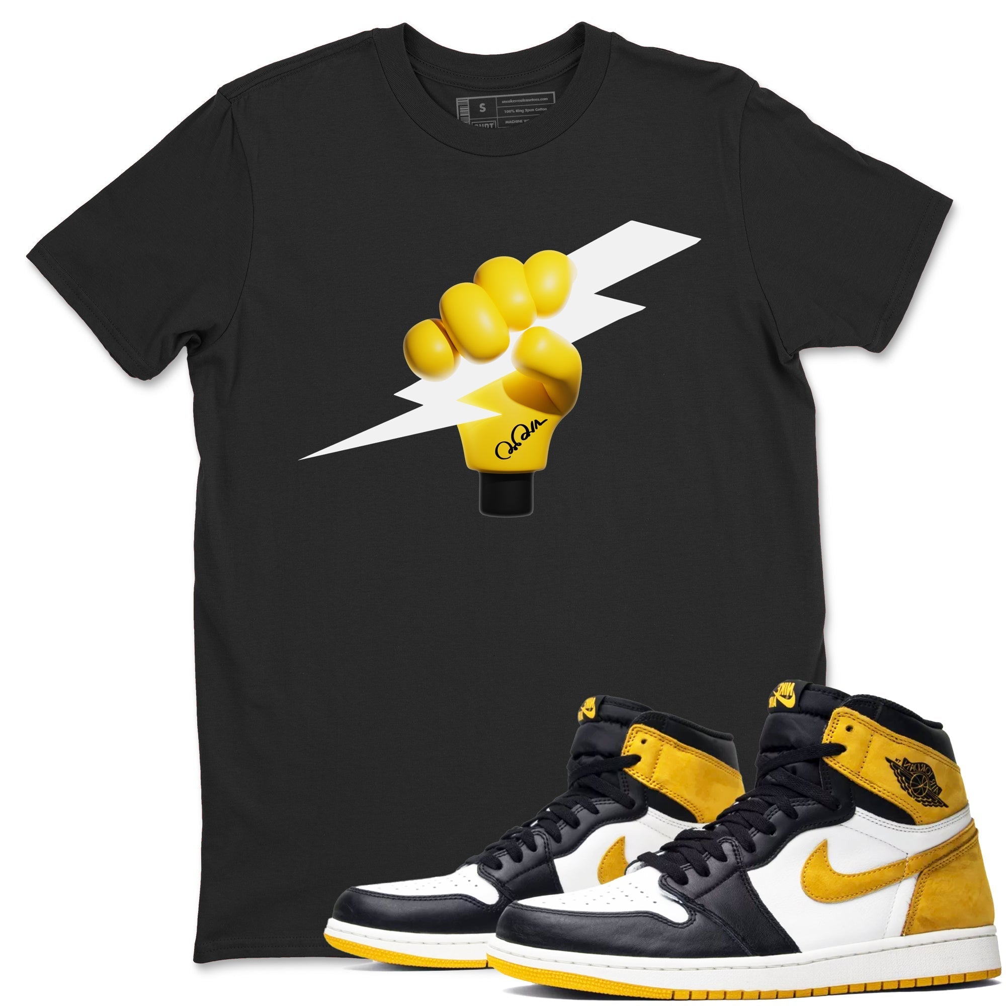 1s Yellow Ochre shirt to match jordans Grab The Thunder sneaker tees streetwear brand Air Jordan 1 Yellow Ochre Drip Gear Zone Brand unisex cotton Black 1 crew neck shirt