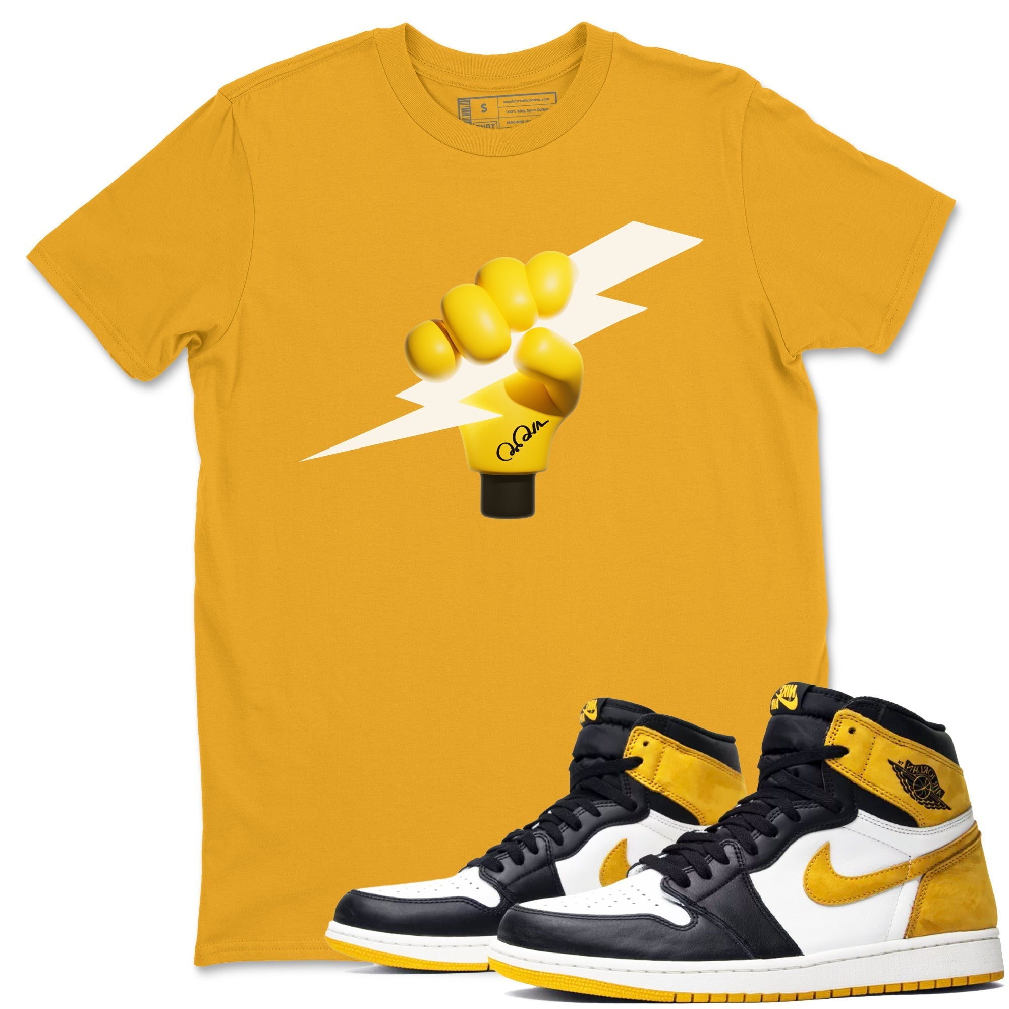 1s Yellow Ochre shirt to match jordans Grab The Thunder sneaker tees streetwear brand Air Jordan 1 Yellow Ochre Drip Gear Zone Brand unisex cotton Gold 1 crew neck shirt