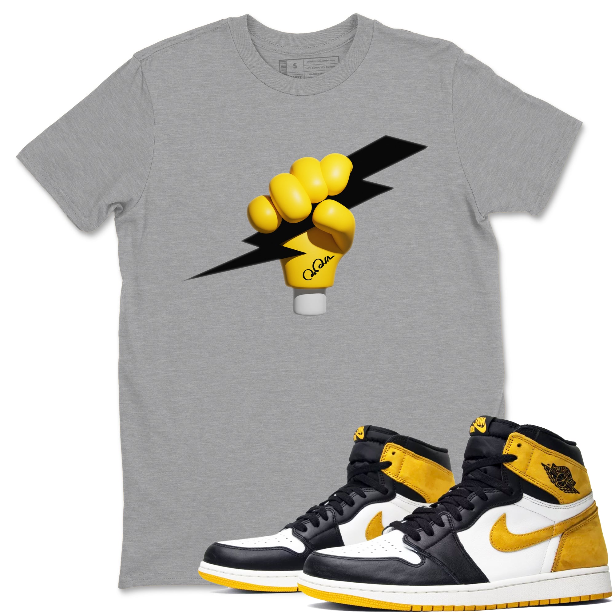 1s Yellow Ochre shirt to match jordans Grab The Thunder sneaker tees streetwear brand Air Jordan 1 Yellow Ochre Drip Gear Zone Brand unisex cotton Heather Grey 1 crew neck shirt