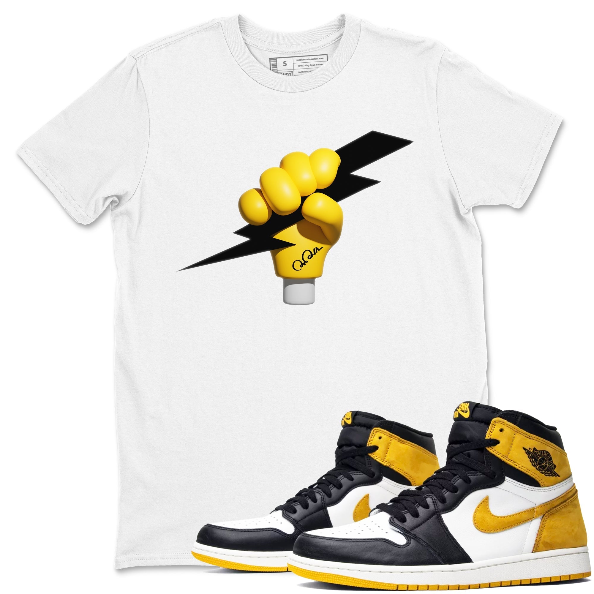 1s Yellow Ochre shirt to match jordans Grab The Thunder sneaker tees streetwear brand Air Jordan 1 Yellow Ochre Drip Gear Zone Brand unisex cotton White 1 crew neck shirt
