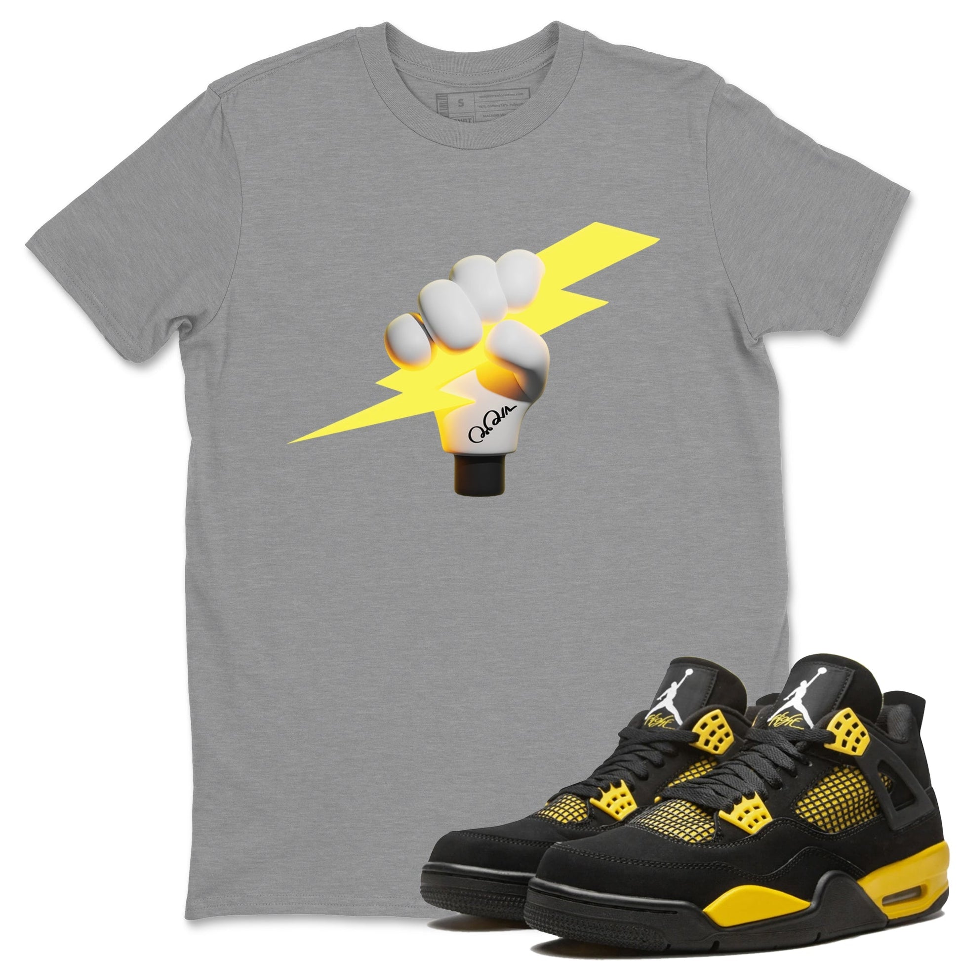 Air Jordan 4 Thunder Sneaker Match Tees Grab The Thunder Shirts Yellow AJ4 Thunder Drip Gear Zone Unisex Shirts Heather Grey 1