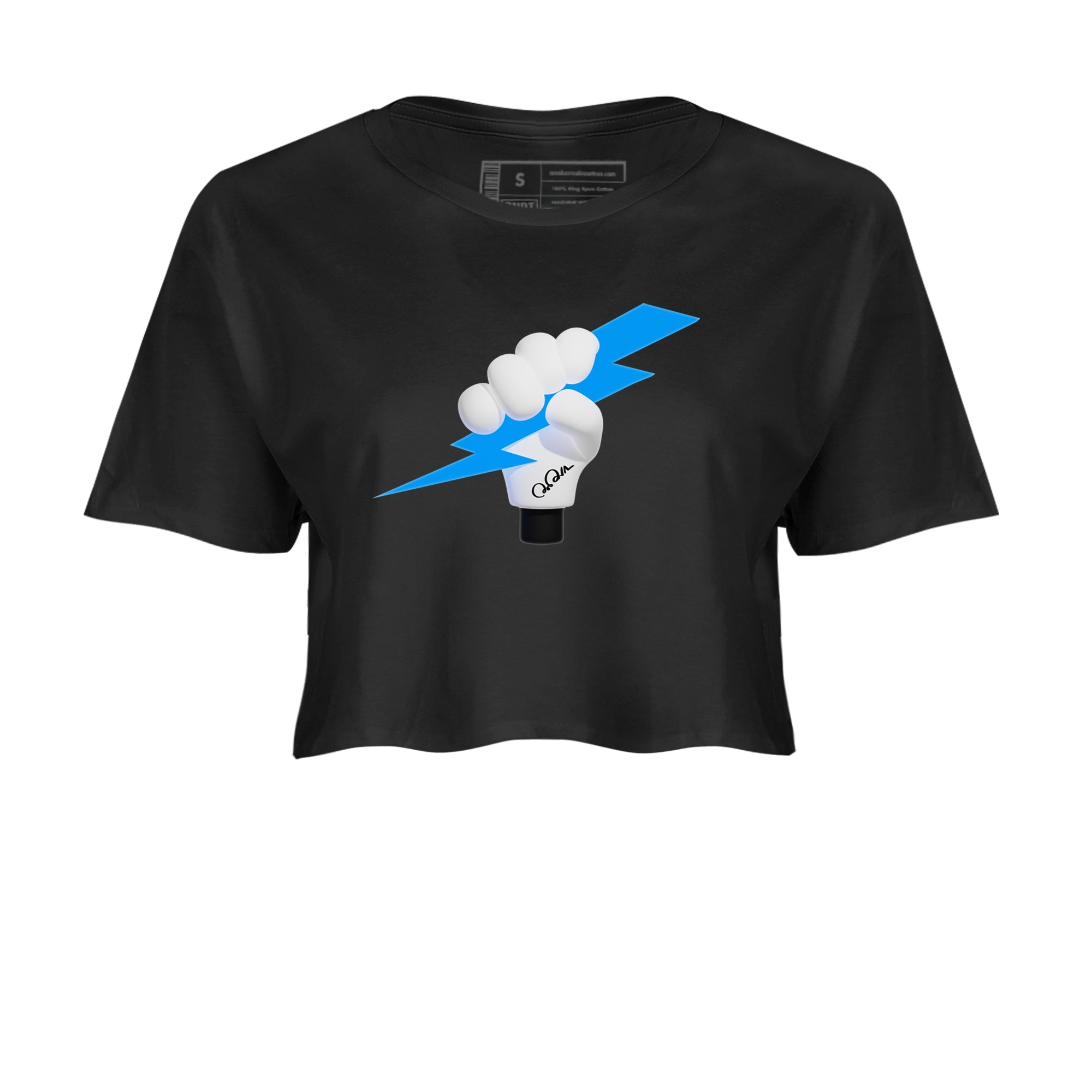 9s Powder Blue shirt to match jordans Grab The Thunder sneaker tees Air Jordan 9 Powder Blue Drip Gear Zone Black 2 crop length shirt