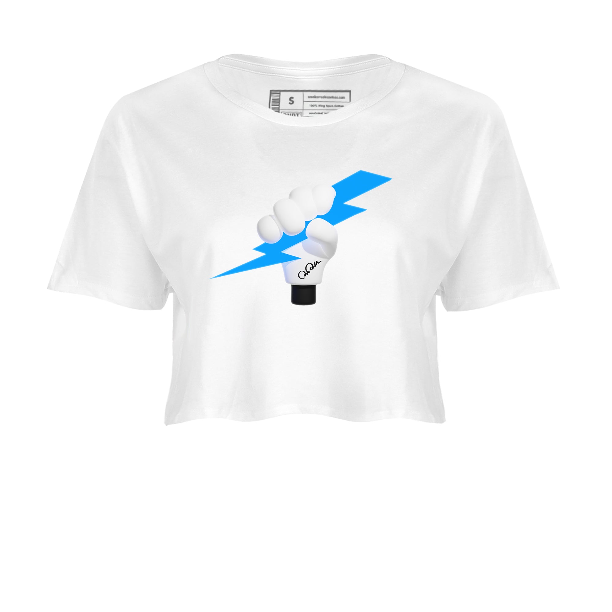 9s Powder Blue shirt to match jordans Grab The Thunder sneaker tees Air Jordan 9 Powder Blue Drip Gear Zone White 2 crop length shirt