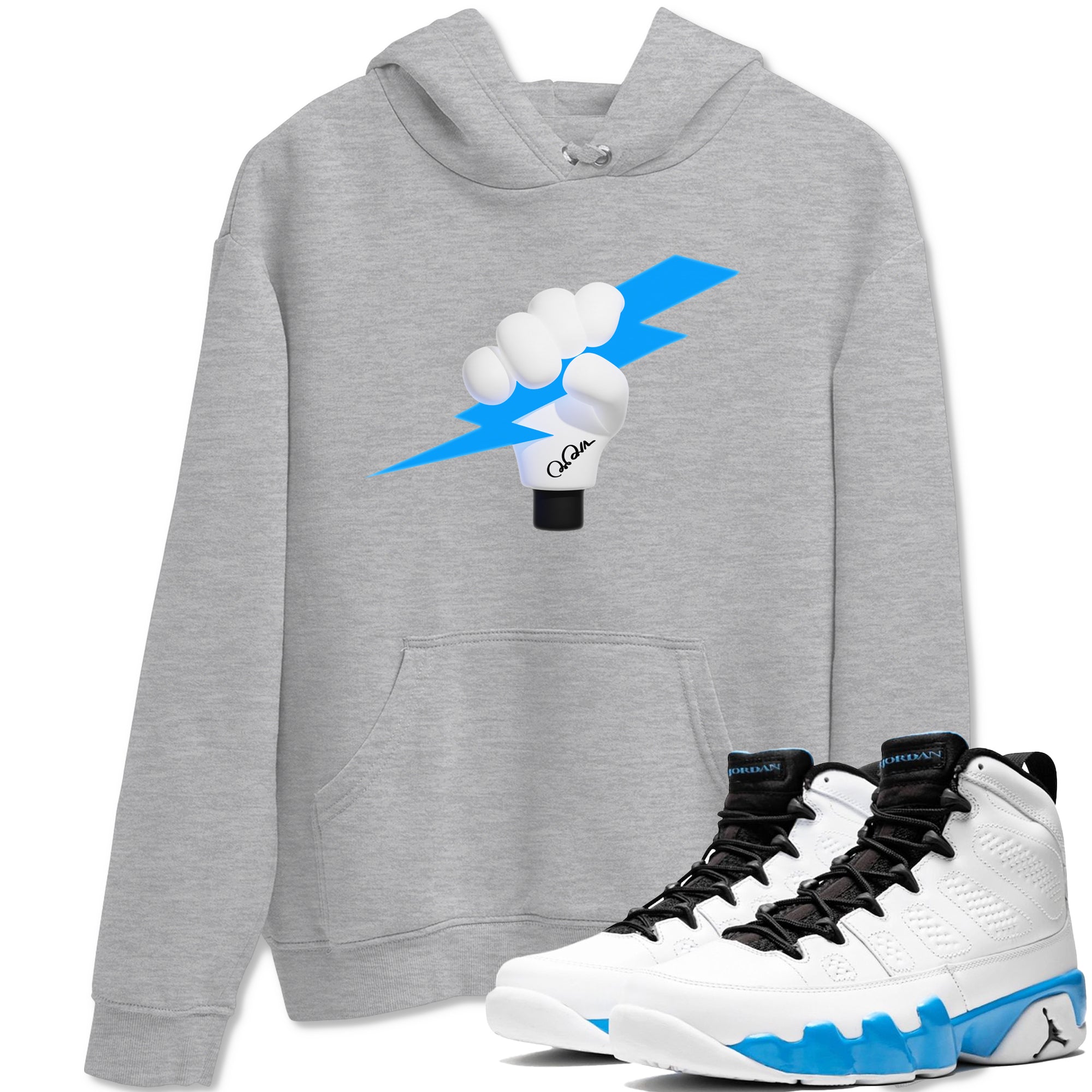 9s Powder Blue shirt to match jordans Grab The Thunder sneaker tees Air Jordan 9 Powder Blue Drip Gear Zone unisex cotton Heather Grey 1 crew neck shirt