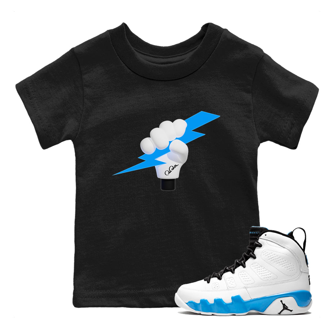 9s Powder Blue shirt to match jordans Grab The Thunder sneaker tees Air Jordan 9 Powder Blue Drip Gear Zone baby toddler Black 1 cotton Shirt