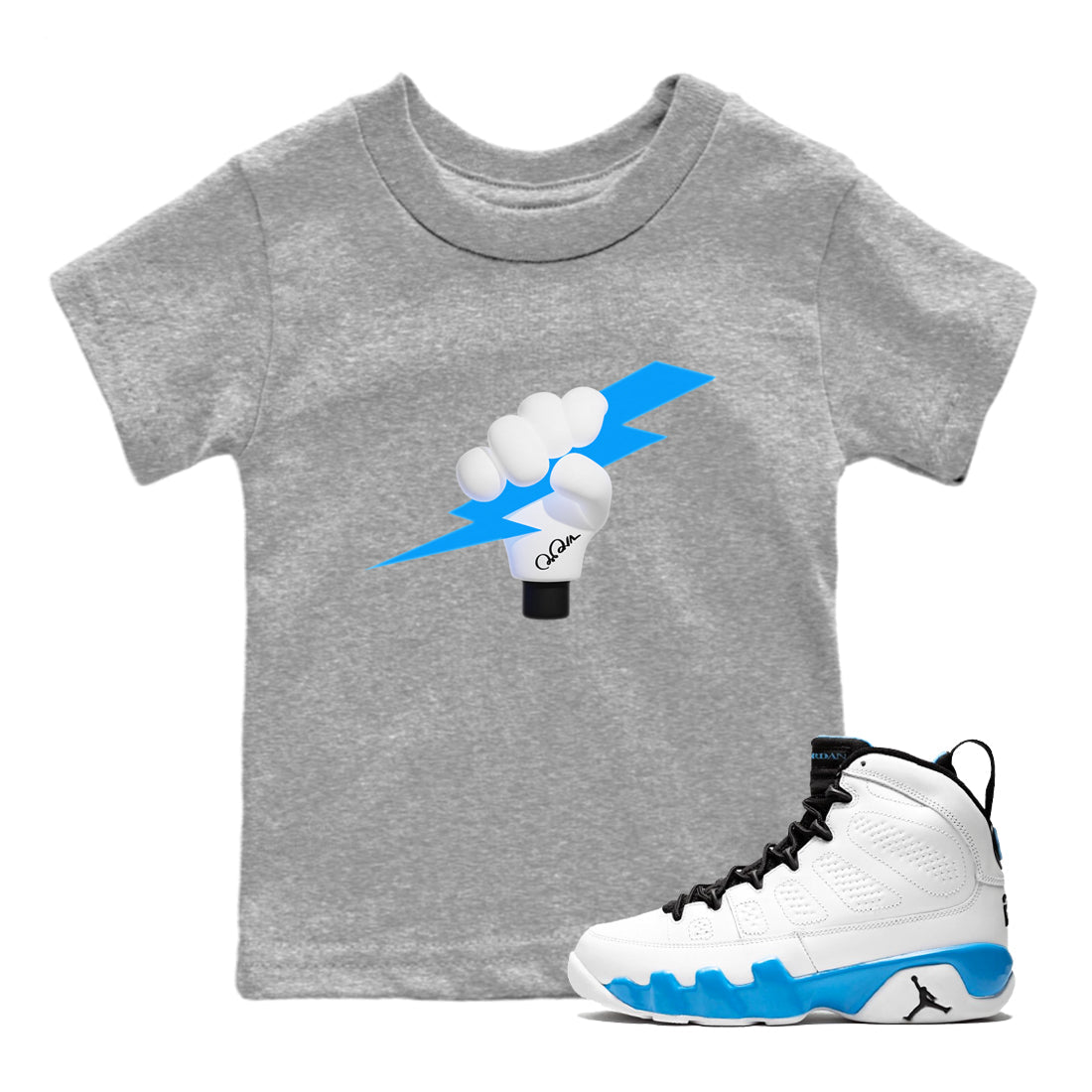 9s Powder Blue shirt to match jordans Grab The Thunder sneaker tees Air Jordan 9 Powder Blue Drip Gear Zone baby toddler Heather Grey 1 cotton Shirt