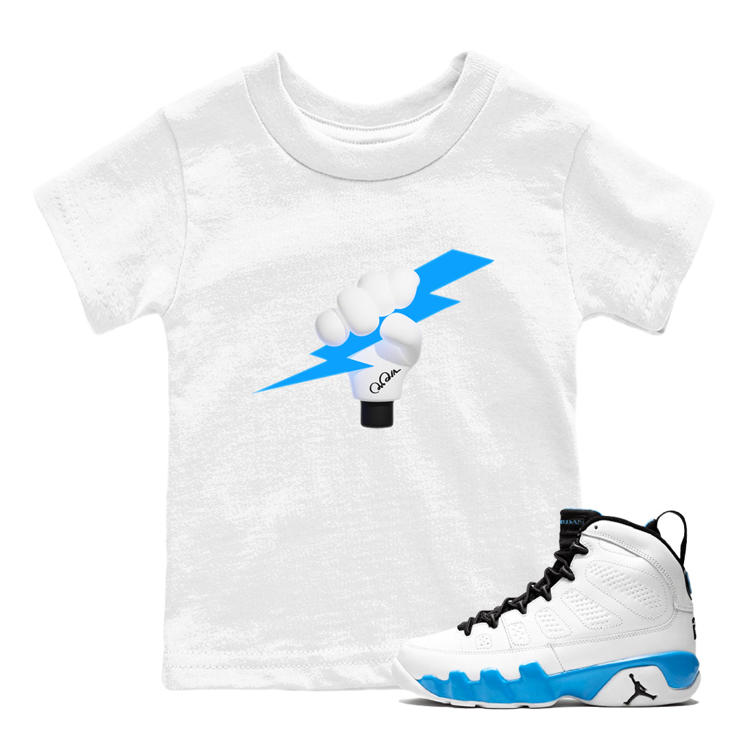 9s Powder Blue shirt to match jordans Grab The Thunder sneaker tees Air Jordan 9 Powder Blue Drip Gear Zone baby toddler White 1 cotton Shirt