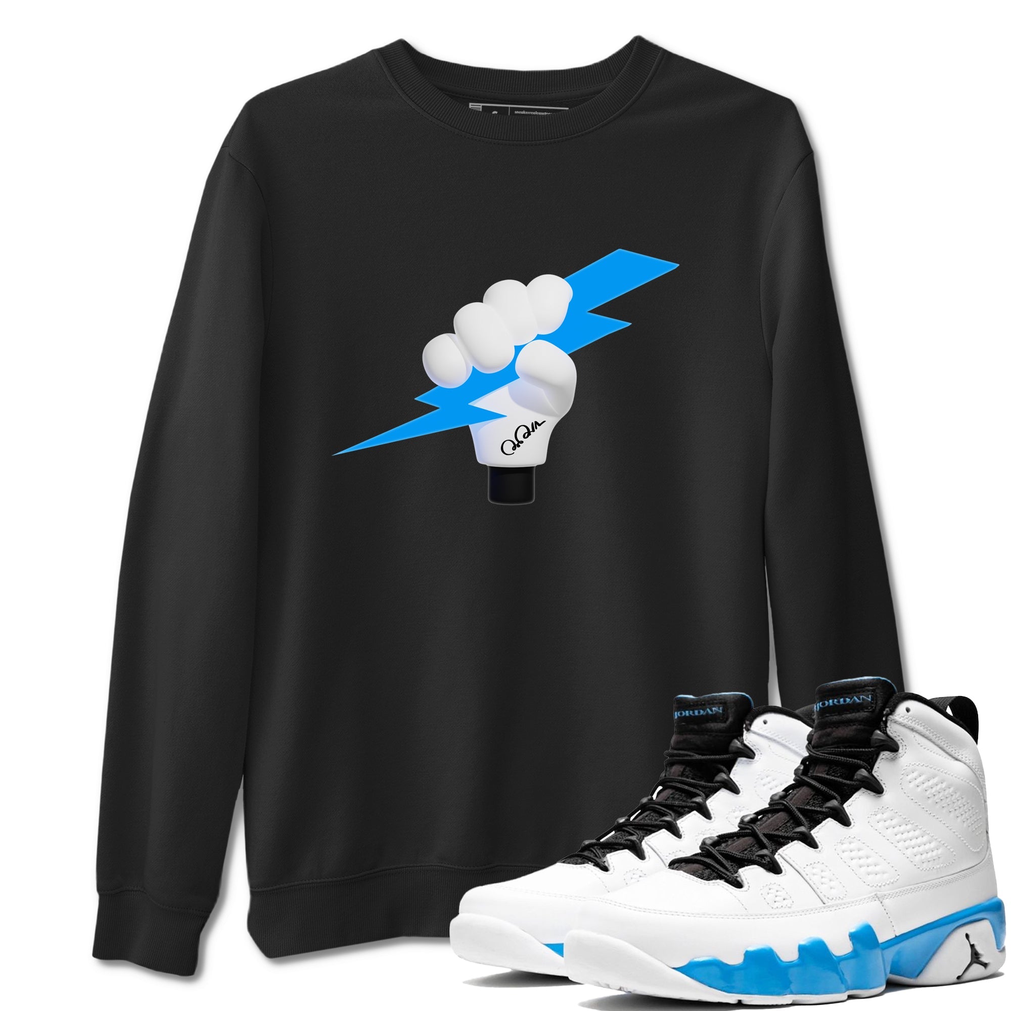 9s Powder Blue shirt to match jordans Grab The Thunder sneaker tees Air Jordan 9 Powder Blue Drip Gear Zone unisex cotton Black 1 crew neck shirt