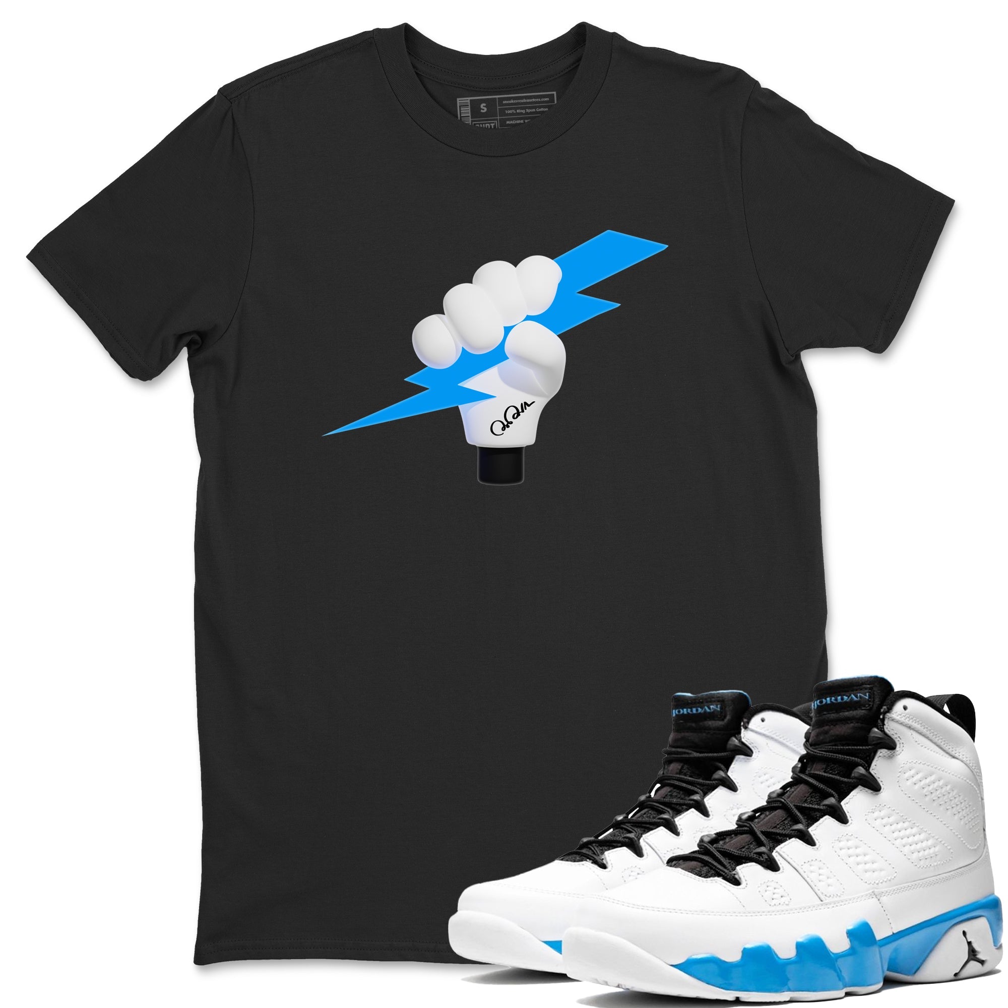 9s Powder Blue shirt to match jordans Grab The Thunder sneaker tees Air Jordan 9 Powder Blue Drip Gear Zone unisex cotton Black 1 crew neck shirt