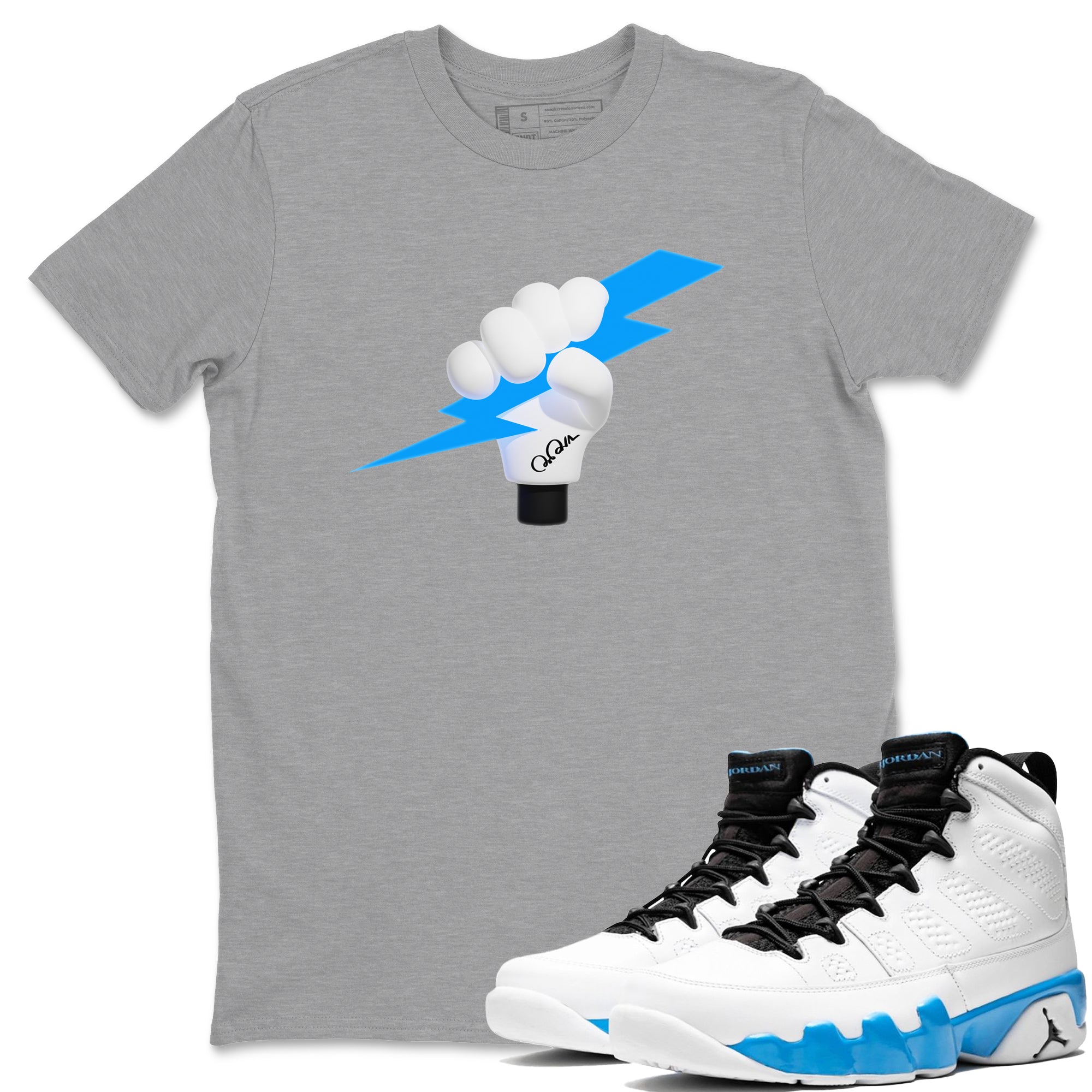 9s Powder Blue shirt to match jordans Grab The Thunder sneaker tees Air Jordan 9 Powder Blue Drip Gear Zone unisex cotton Heather Grey 1 crew neck shirt